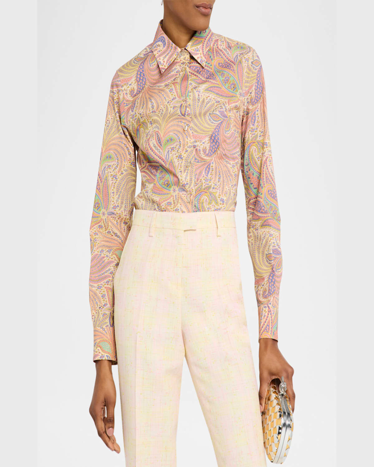 ETRO NEUTRAL ROMANTIC FOLIAGE COTTON POPLIN BUTTON-FRONT BLOUSE 