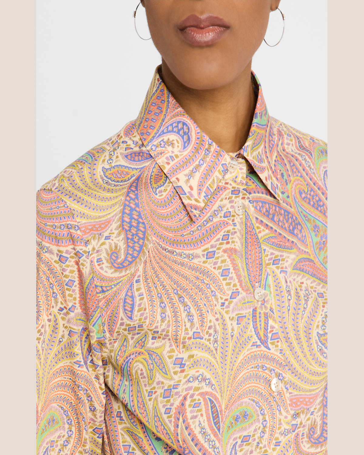 ETRO NEUTRAL ROMANTIC FOLIAGE COTTON POPLIN BUTTON-FRONT BLOUSE 