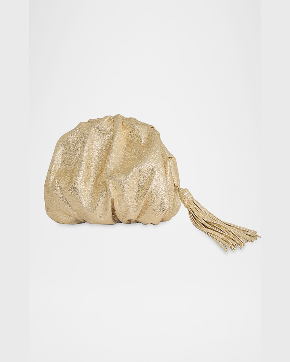 Rebecca Minkoff Ruched Tassel Foil Clutch Bag In Champagne