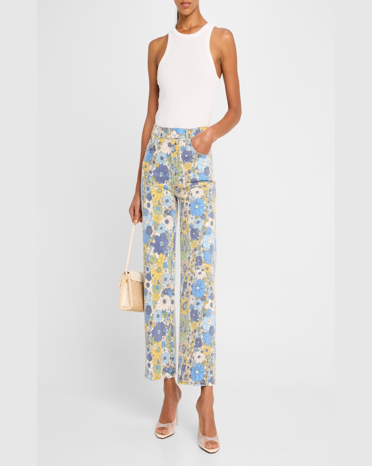 Mother The Rambler High Rise Ankle Straight Jeans In Dirtbike In Dirtbike Flowers