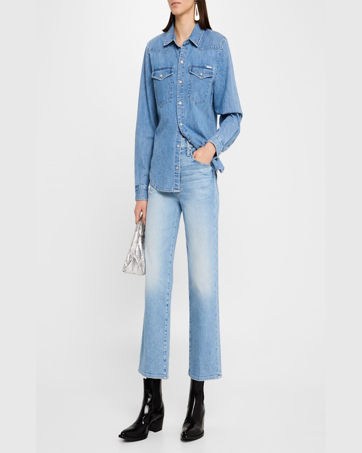 Mother Womens Look Ma No Hands The Rambler Zip Ankle Straight-leg Denim Jeans In Look Ma No Hands