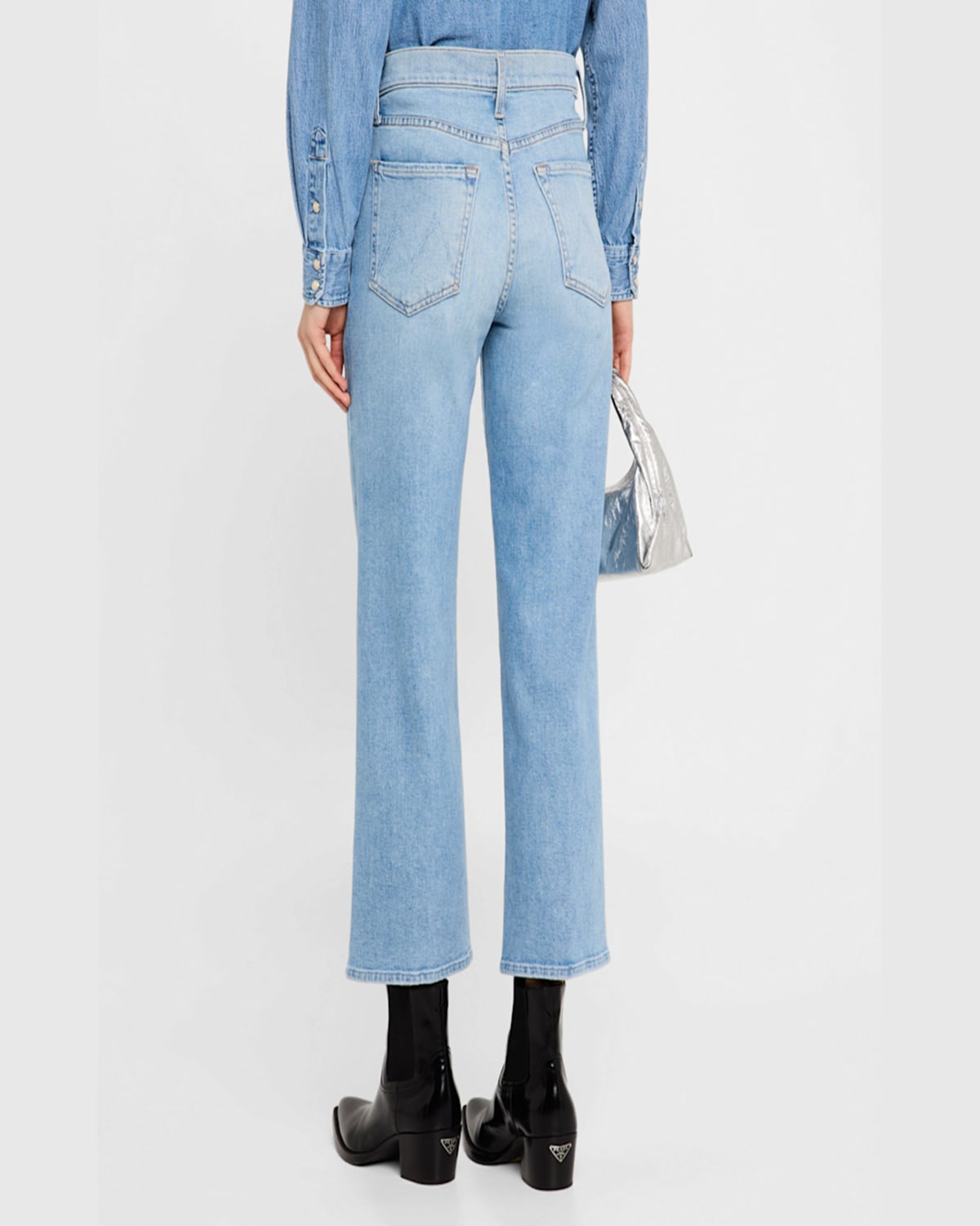 Mother Womens Look Ma No Hands The Rambler Zip Ankle Straight-leg Denim Jeans In Look Ma No Hands