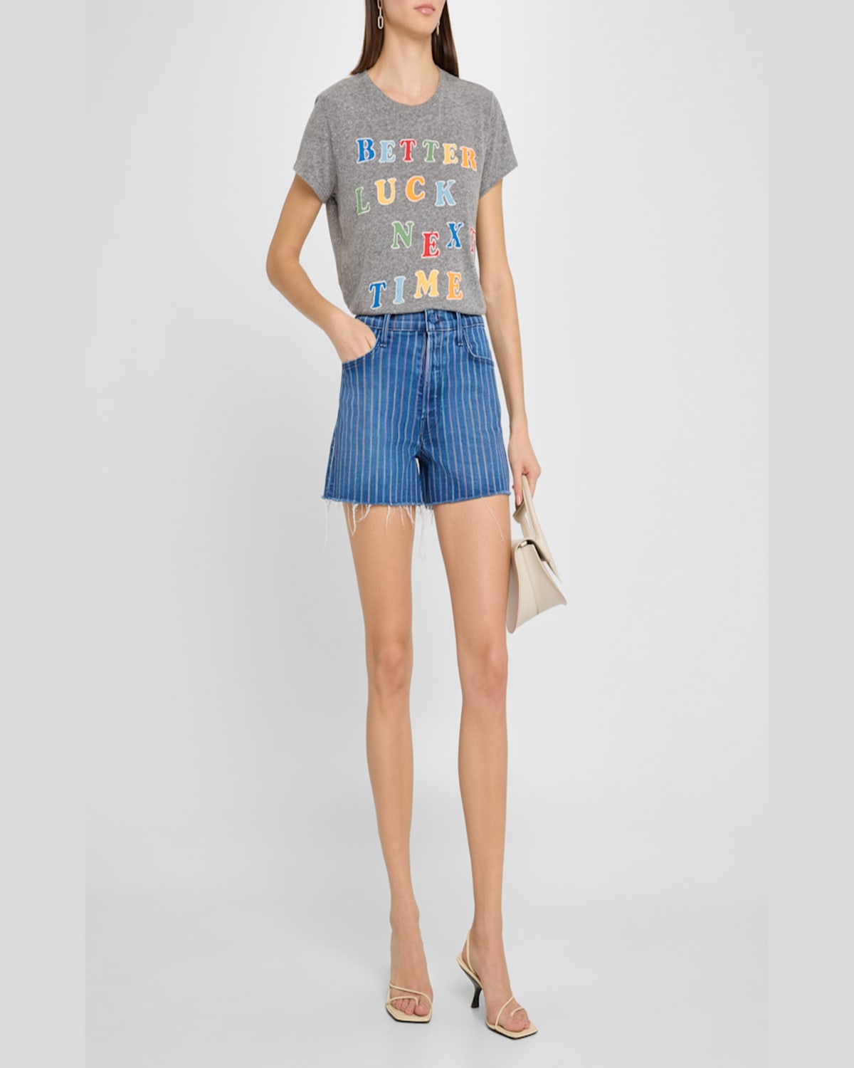 MOTHER THE SKIPPER SHORT N LONG FRAY DENIM SHORTS 