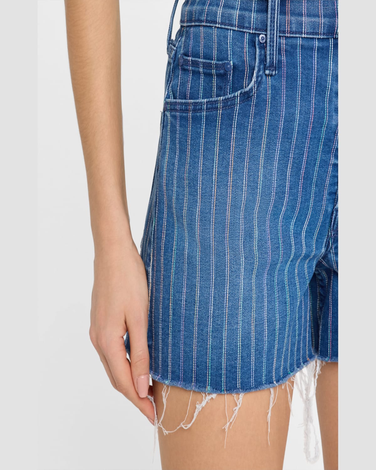 MOTHER THE SKIPPER SHORT N LONG FRAY DENIM SHORTS 