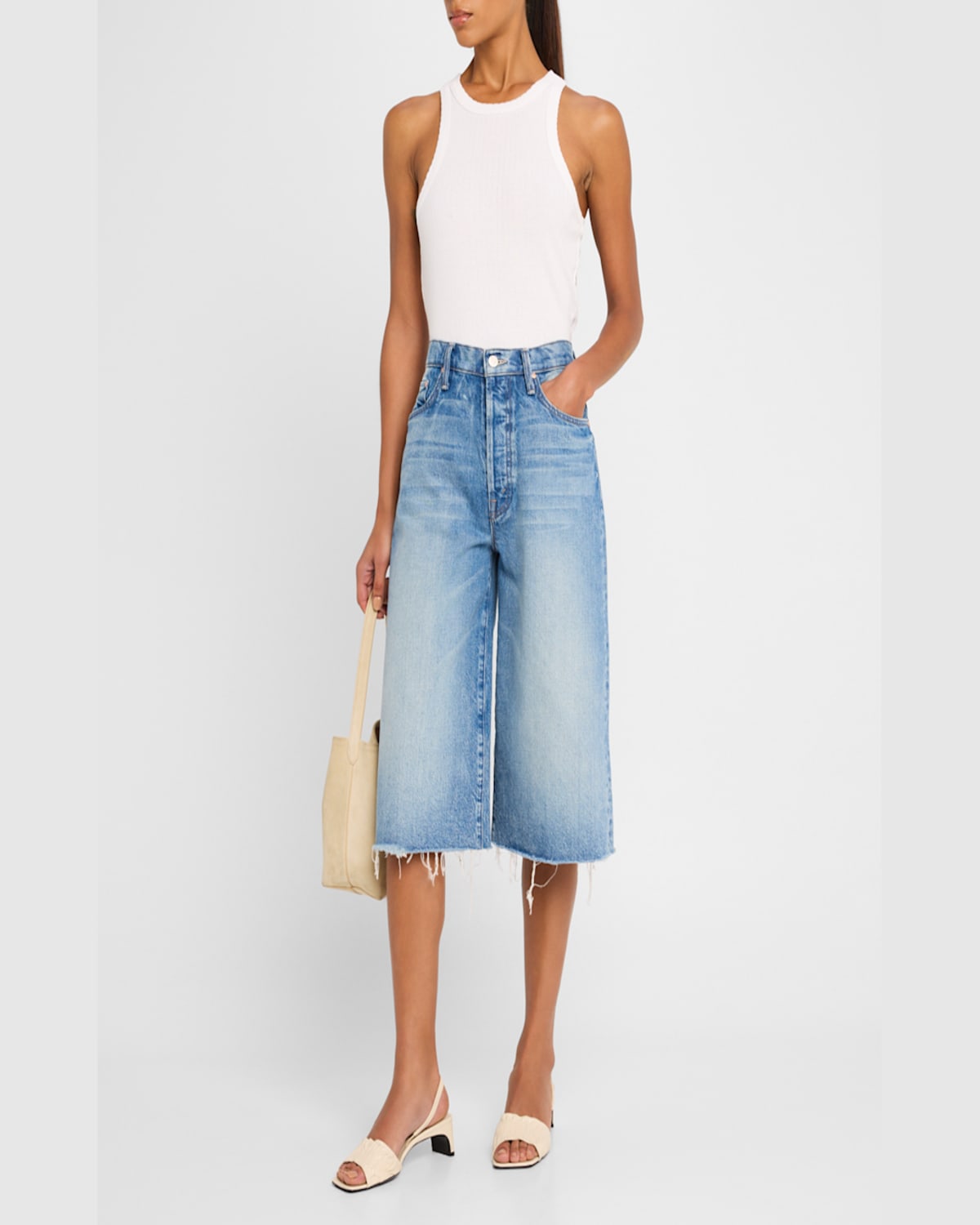 MOTHER THE WHOLE LOT FRAY DENIM CULOTTES 