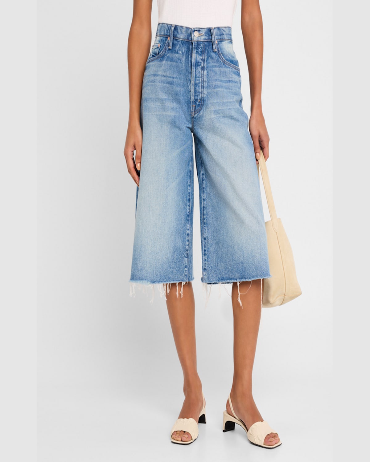 Shop Mother The Whole Lot Fray Denim Culottes In Wipeout