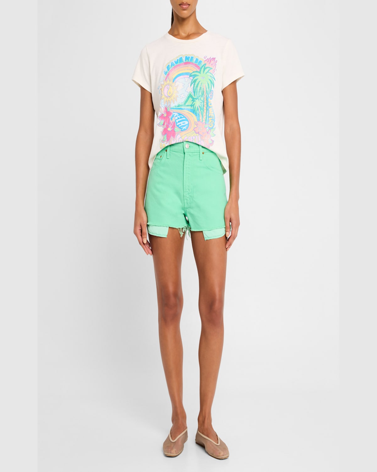 Shop Mother Snacks! The Fun Dip Micro Cut Denim Shorts In Summer Green