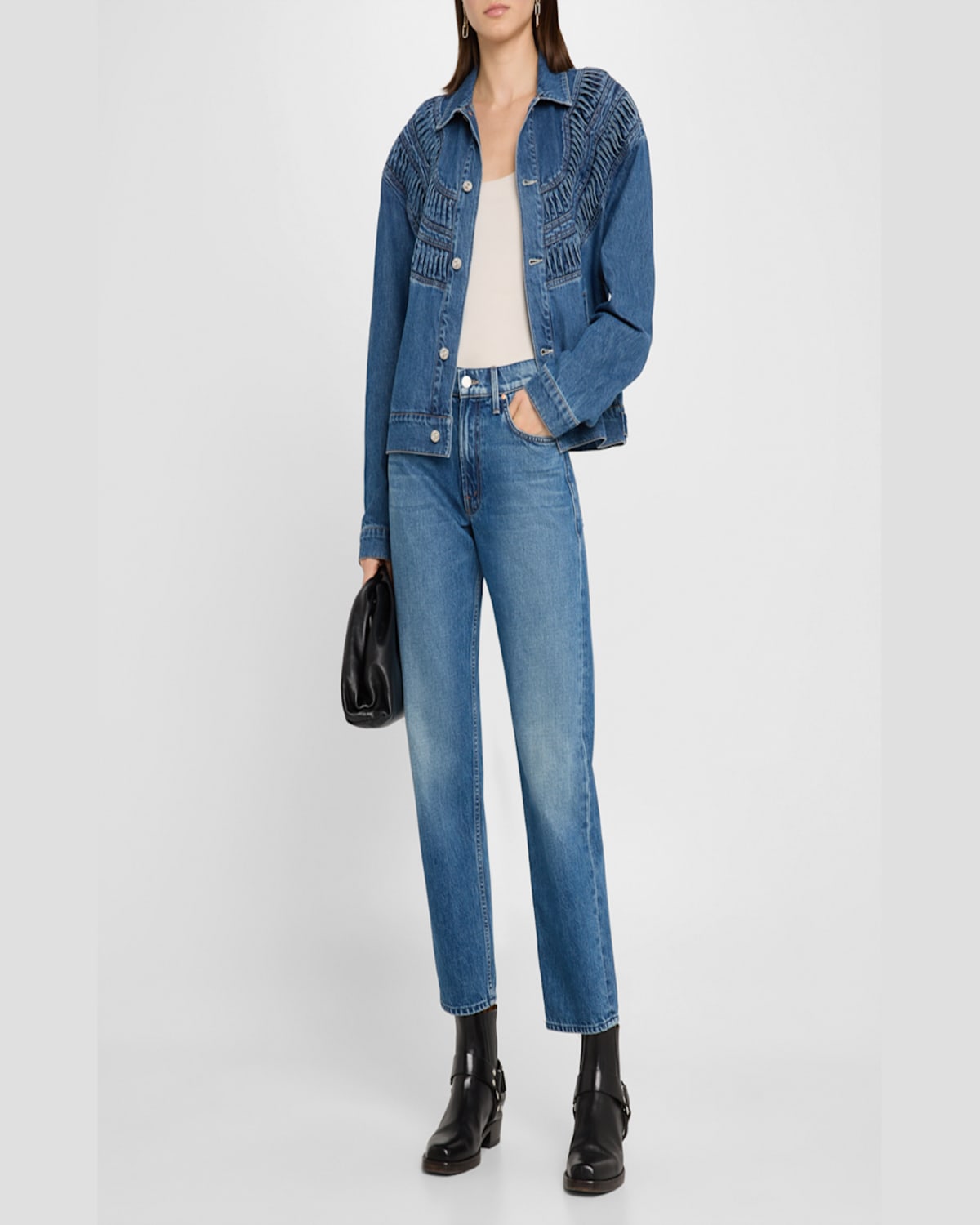 Mother High-waist Hiker Hover Across The Finnish Line Slim Straight Leg Jean In No Shirt No Shoes No Service