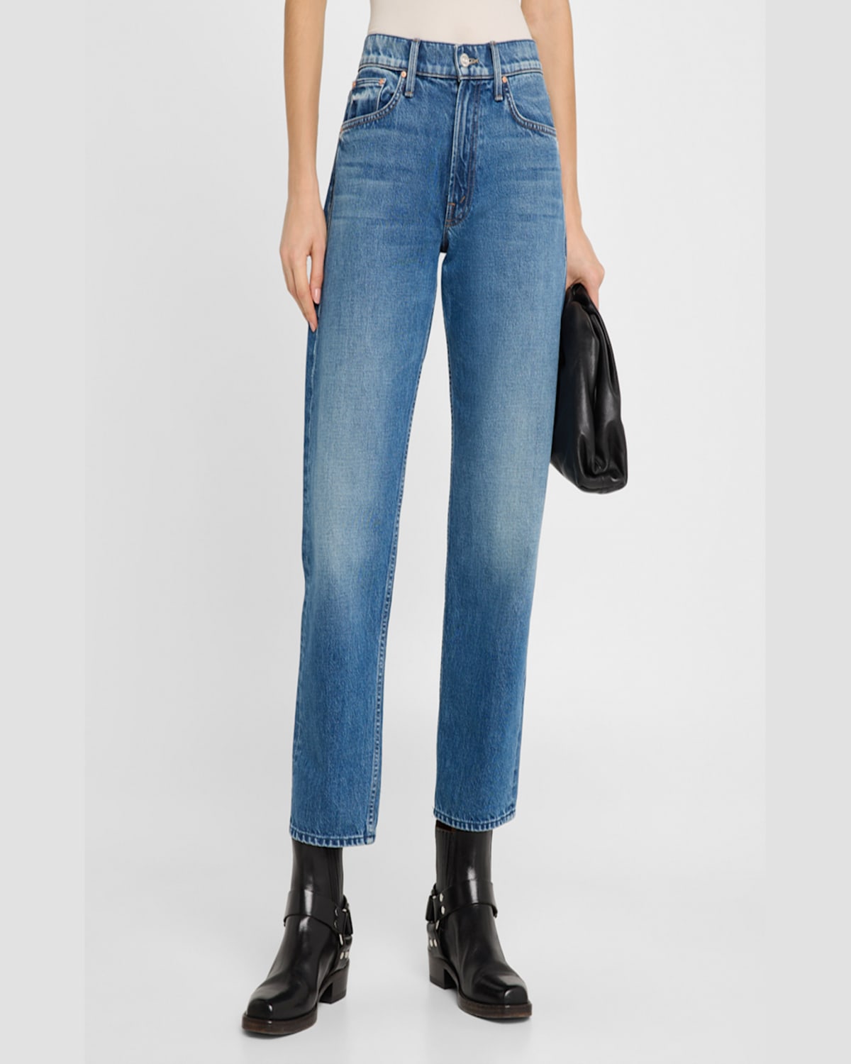 Mother High-waist Hiker Hover Across The Finnish Line Slim Straight Leg Jean In No Shirt No Shoes No Service