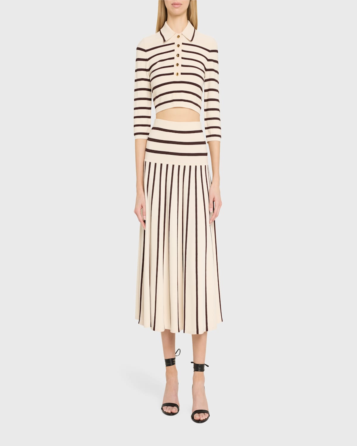 Shop Zimmermann Illuminate Stripe Midi Skirt In Creamchocolate