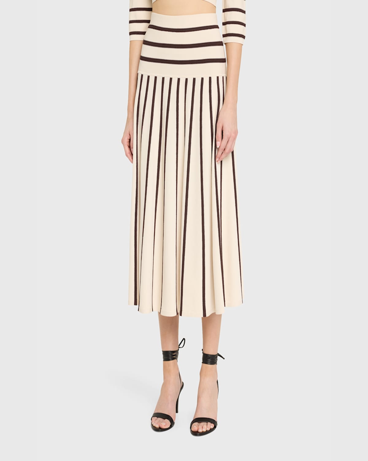 Shop Zimmermann Illuminate Stripe Midi Skirt In Creamchocolate