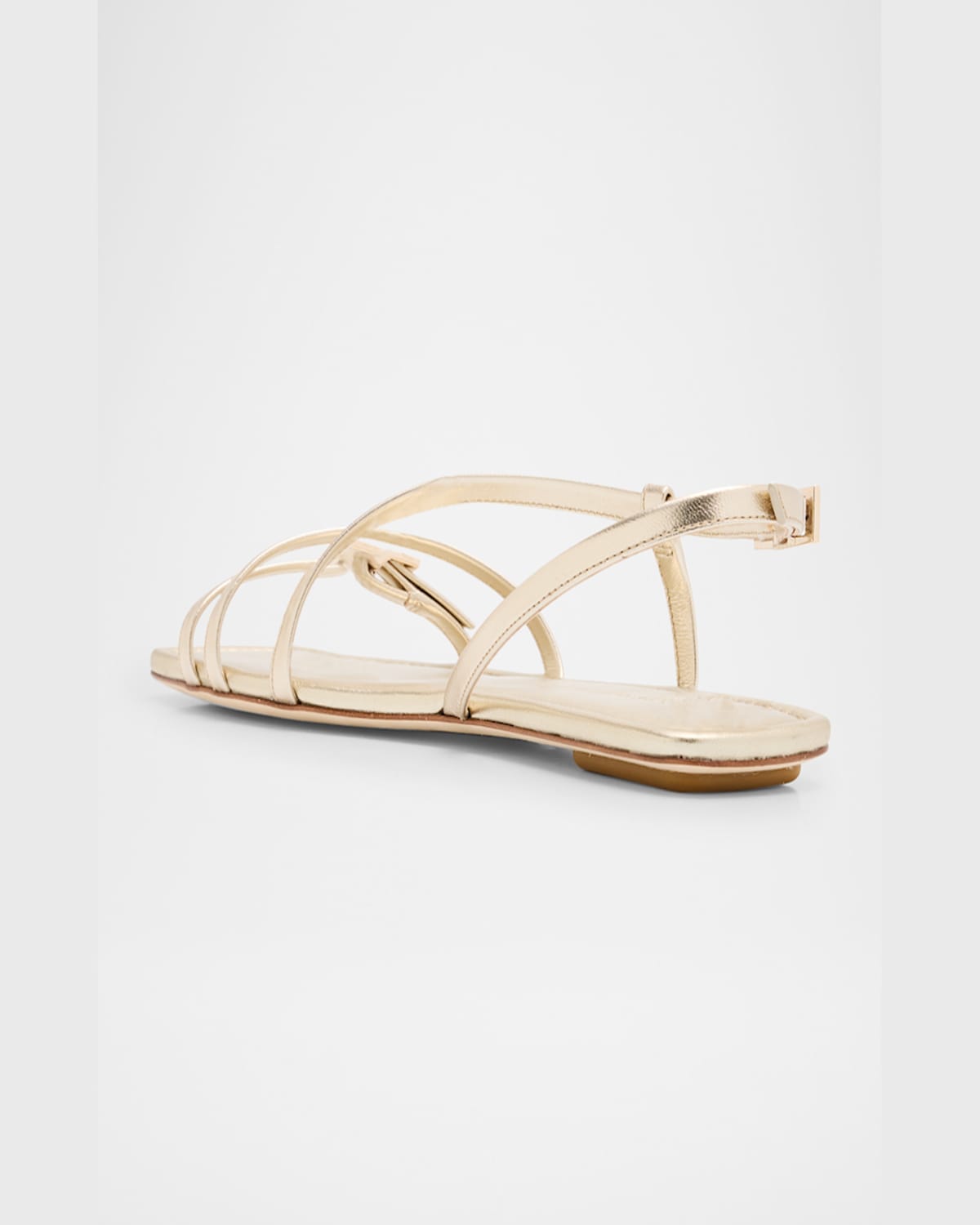 Stuart Weitzman Georgie Metallic Strappy Flat Sandals In Light Gold