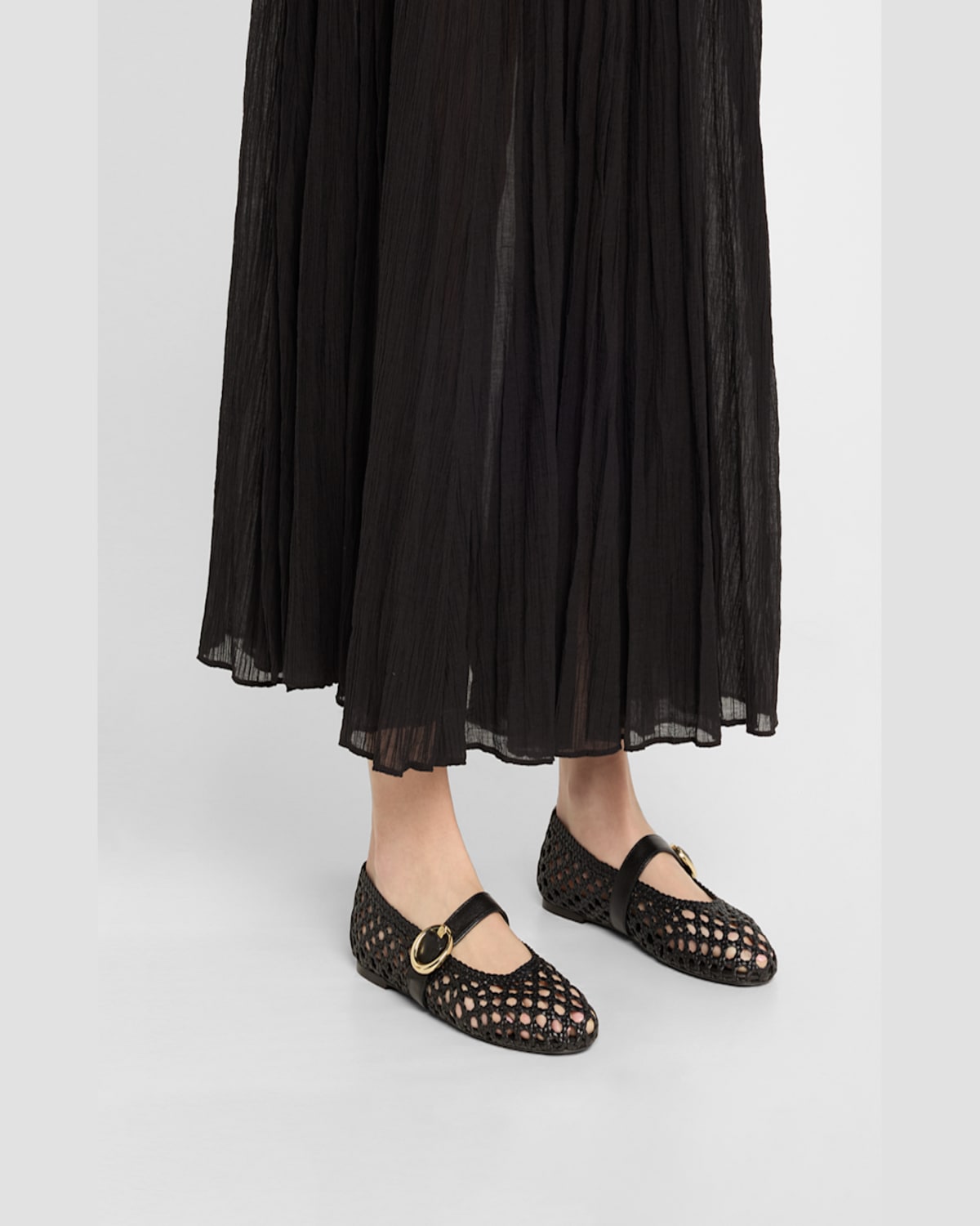 Shop Stuart Weitzman Thea Woven Leather Mary Jane Ballerina Flats In Black