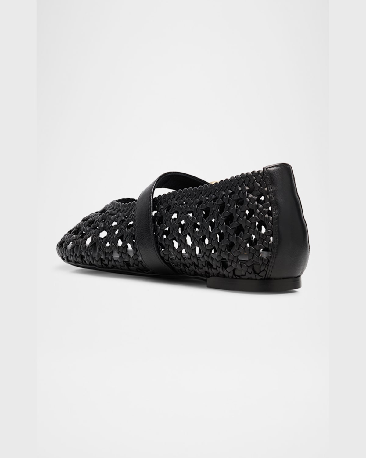 Shop Stuart Weitzman Thea Woven Leather Mary Jane Ballerina Flats In Black