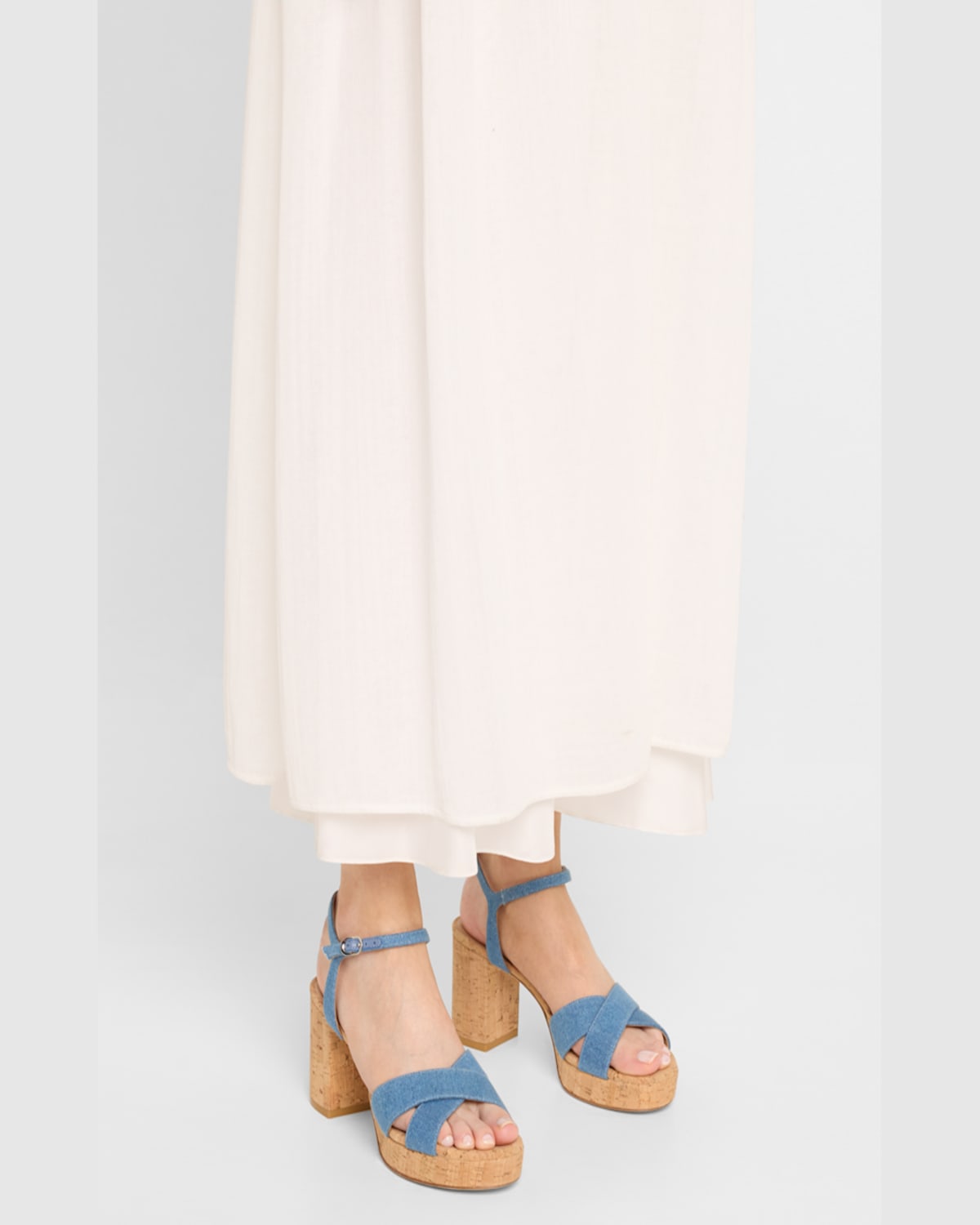 STUART WEITZMAN DAYNA DENIM CRISSCROSS PLATFORM SANDALS 