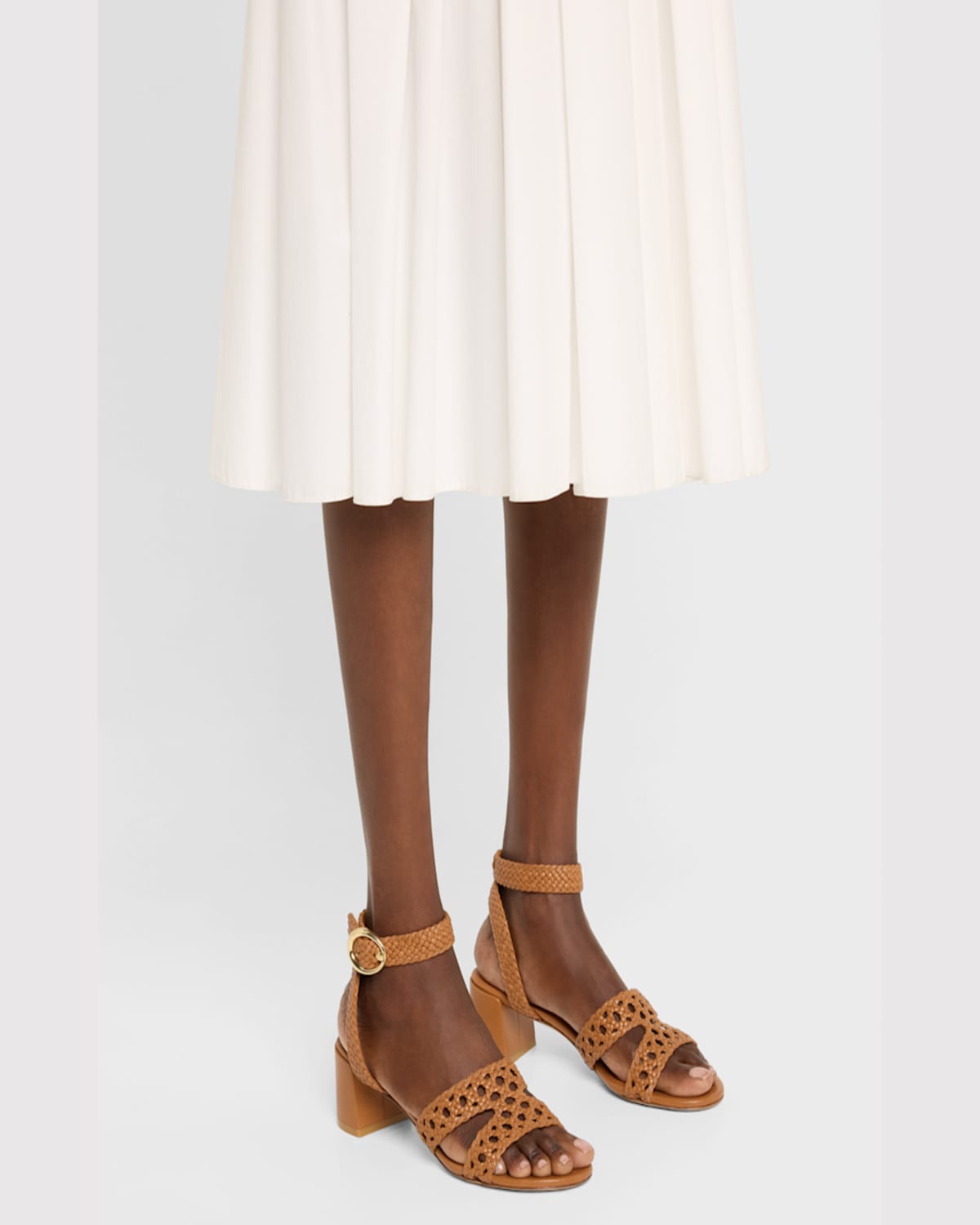 Stuart Weitzman Thea Woven Leather Ankle-strap Sandals In Hazel