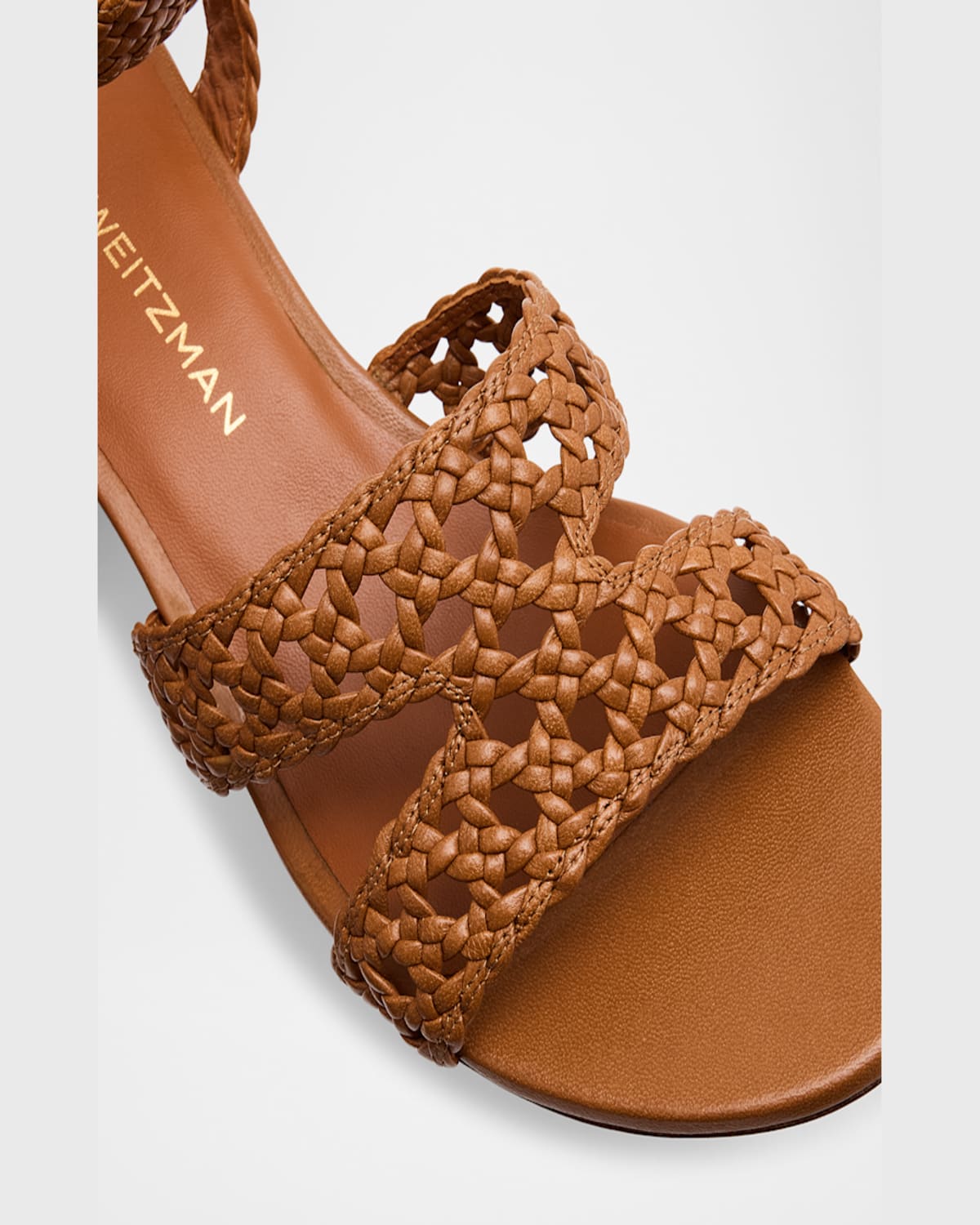 Stuart Weitzman Thea Woven Leather Ankle-strap Sandals In Hazel
