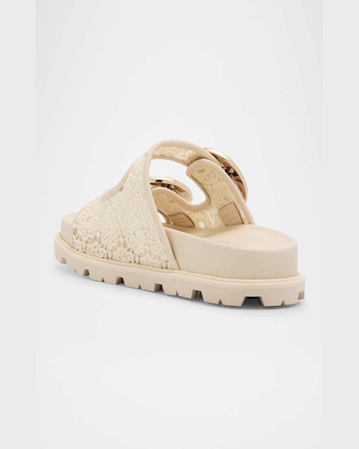 Stuart Weitzman Benni Lace Double-buckle Slide Sandals In Linen