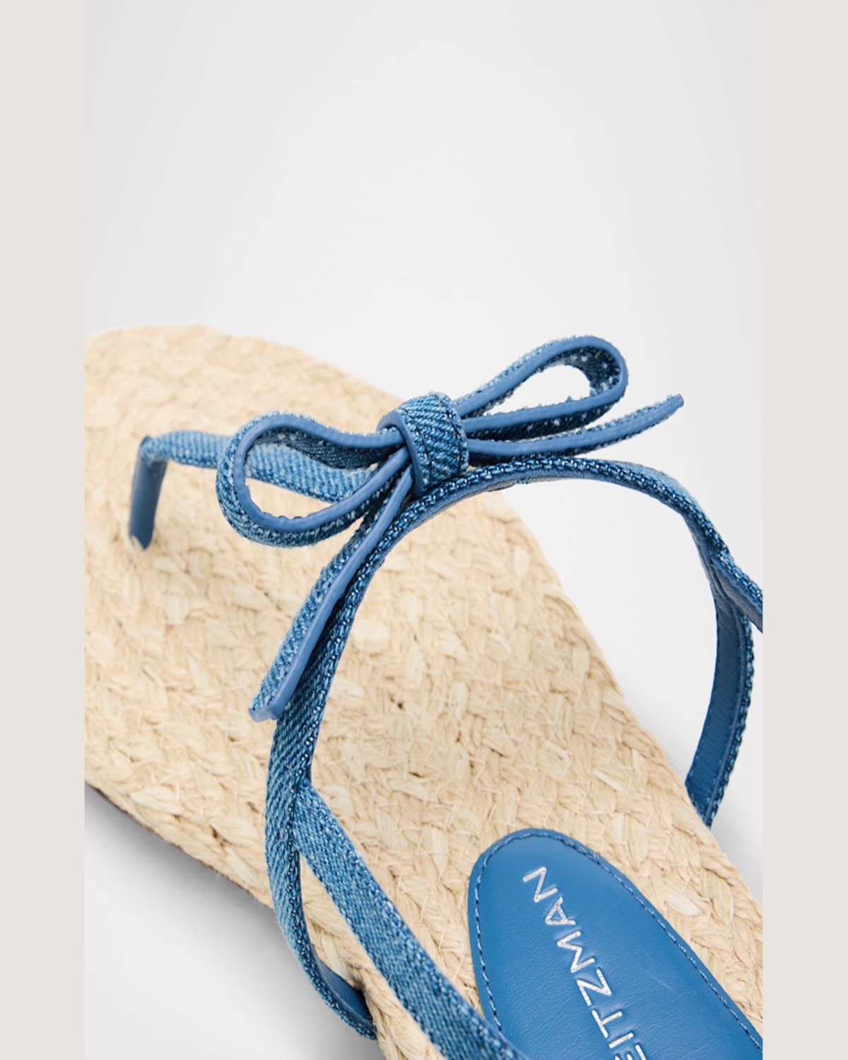 Stuart Weitzman Felicity Denim Bow T-strap Sandals In Washednatural
