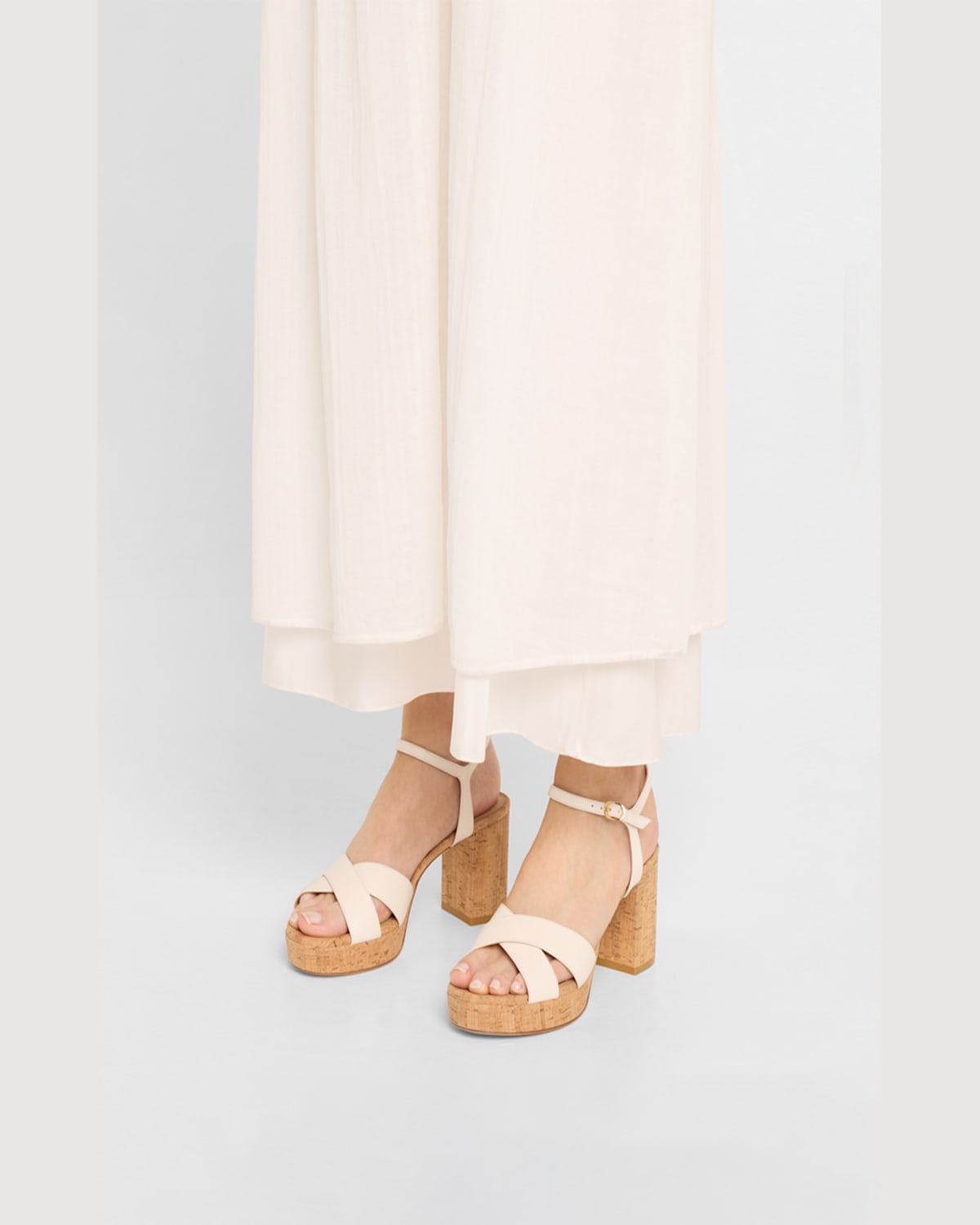 Shop Stuart Weitzman Dayna Leather Crisscross Platform Sandals In Cream