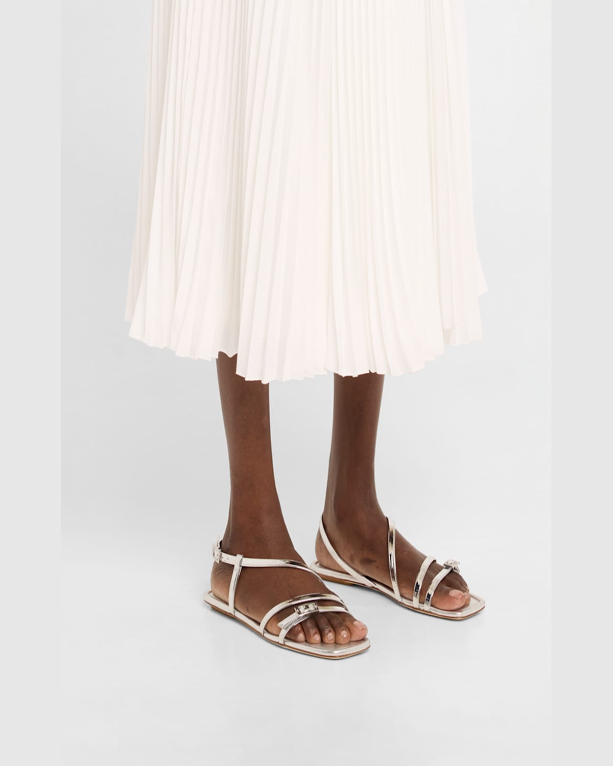 STUART WEITZMAN GEORGIE METALLIC STRAPPY FLAT SANDALS