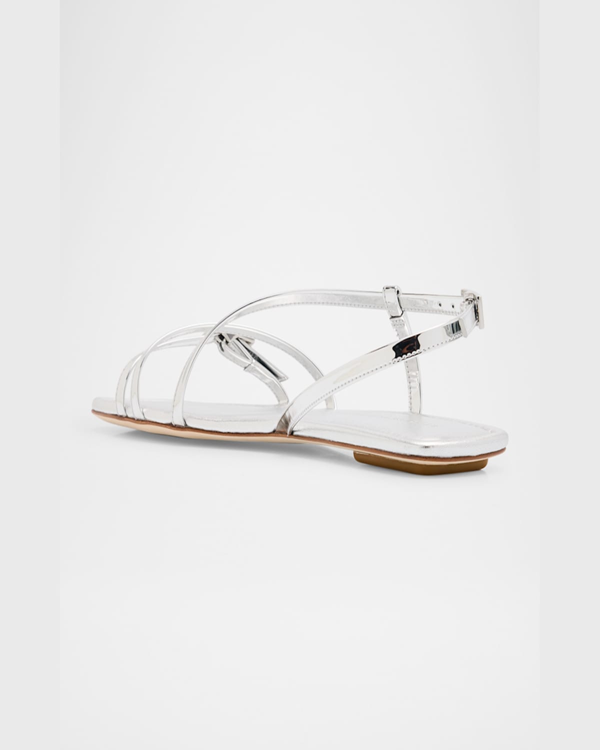 STUART WEITZMAN GEORGIE METALLIC STRAPPY FLAT SANDALS