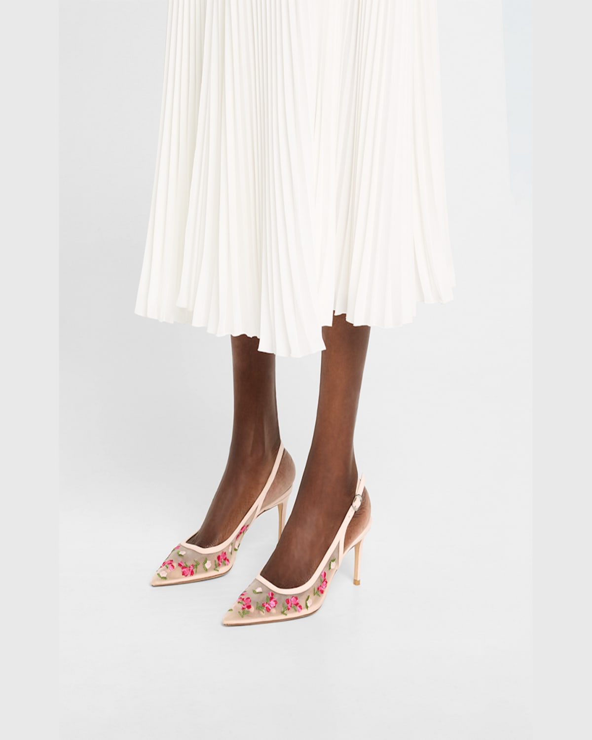Stuart Weitzman Stuart Power Embroidered Mesh Stiletto Pumps In Rosewater Multi/rose