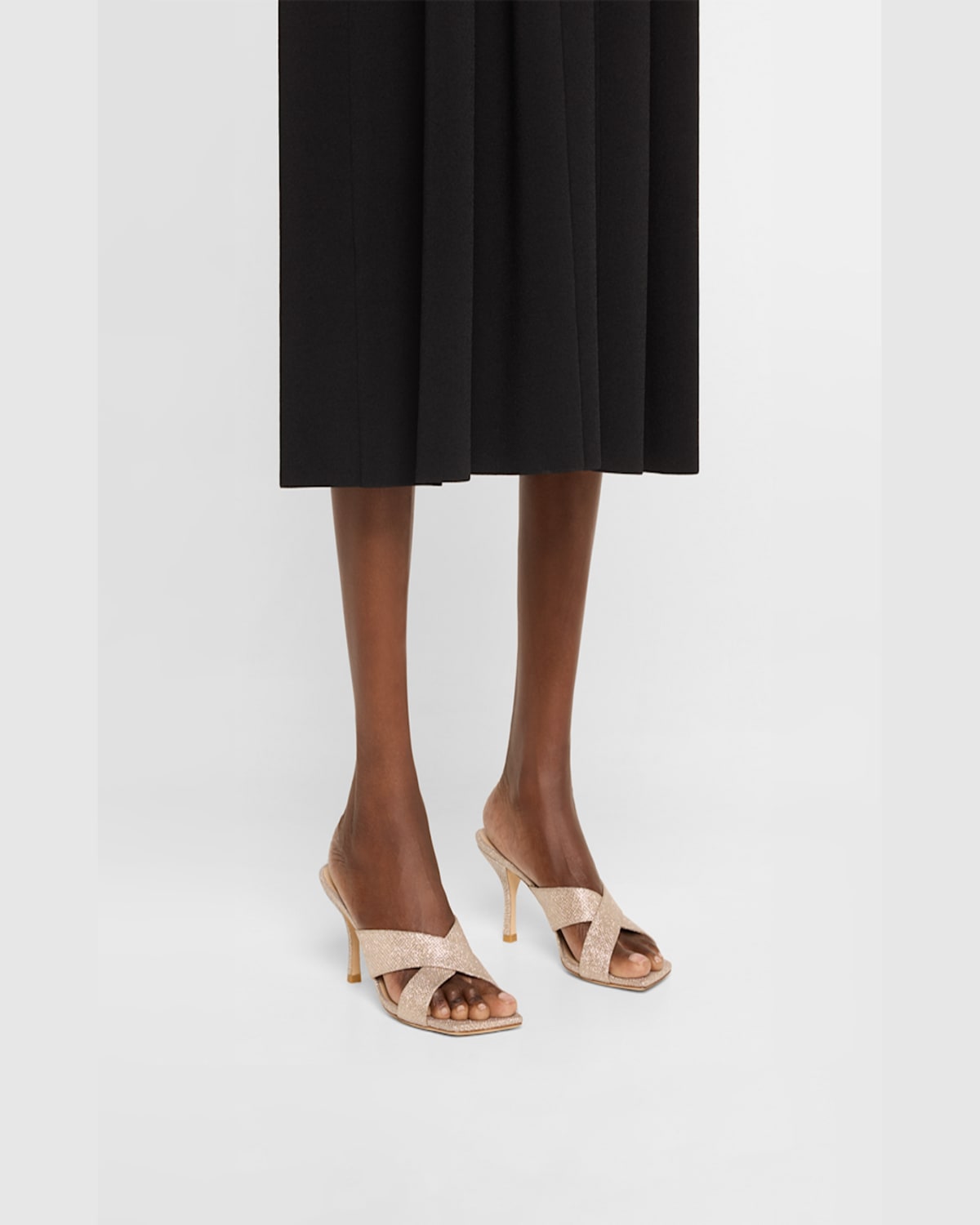 Stuart Weitzman Dayna Metallic Crisscross Slide Sandals In Poudre