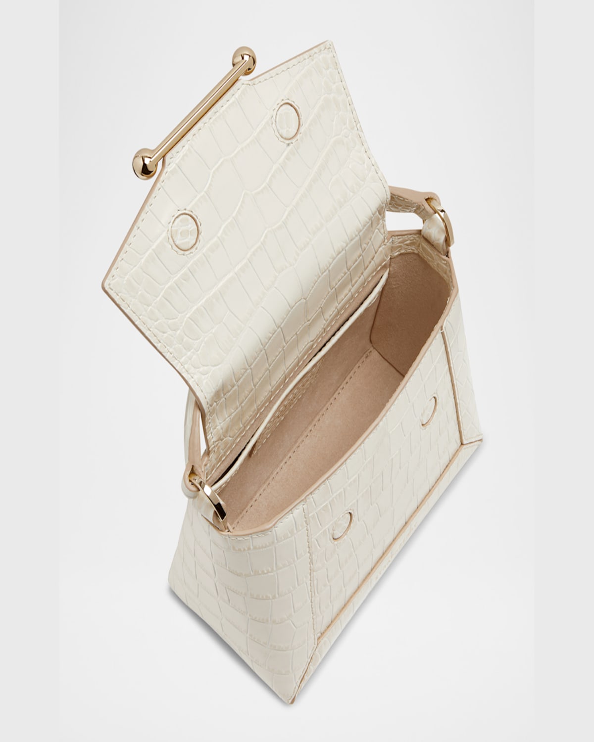 Strathberry Mosaic Nano Croc Leather Top-handle Bag In Vanilla
