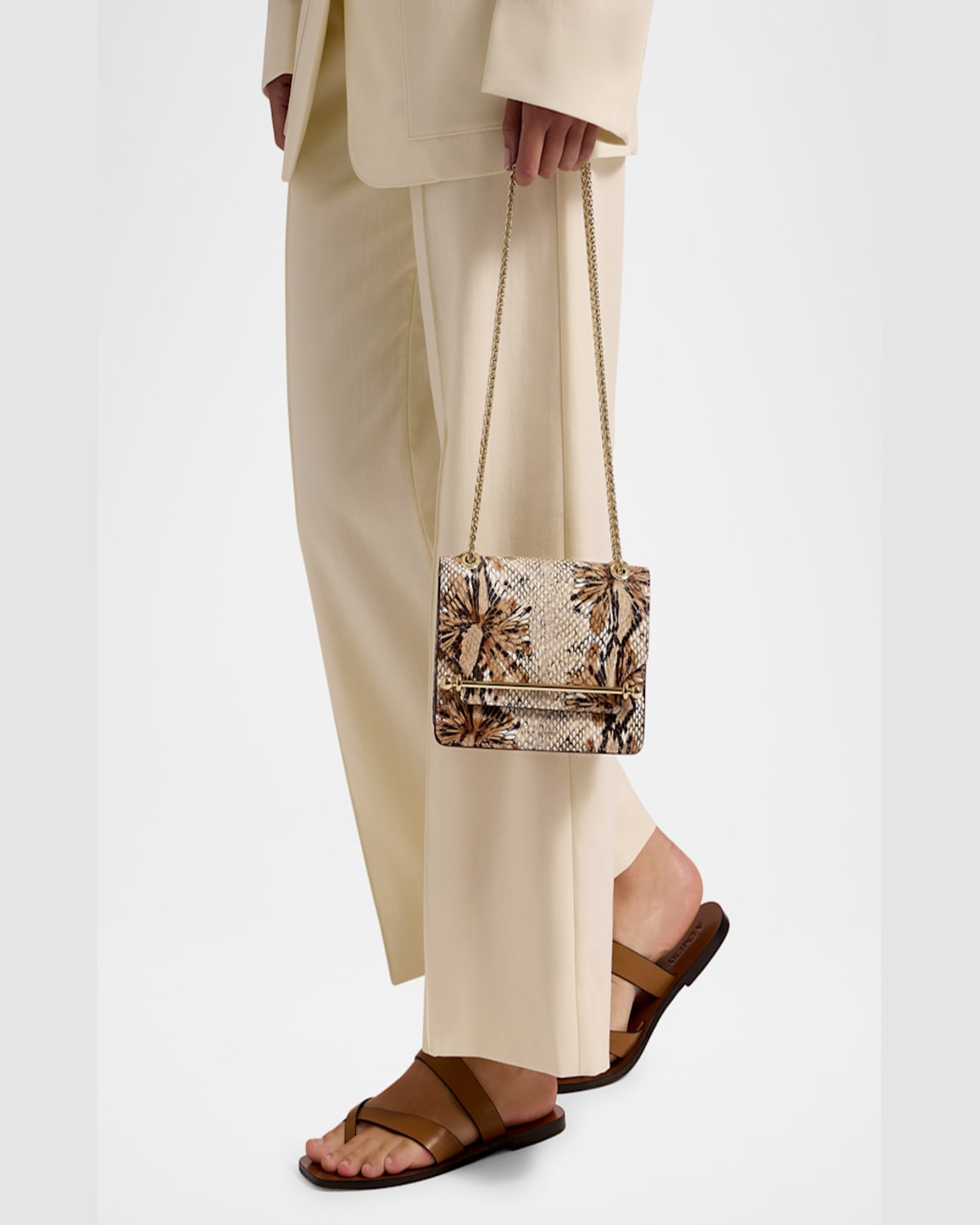 Strathberry East-west Mini Snake-embossed Leather Crossbody Bag In Floral Snake-effect Chocolate