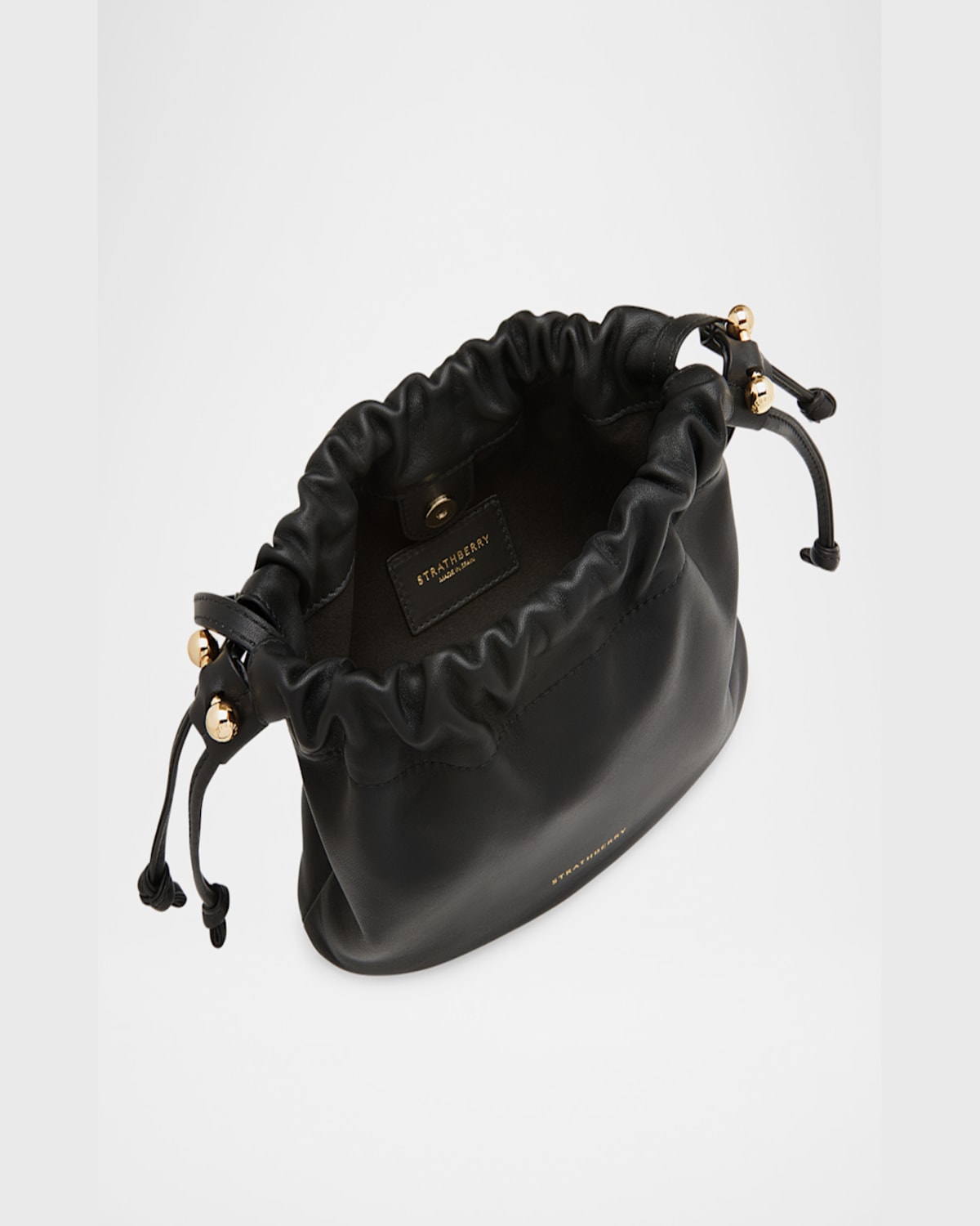 Strathberry Charlotte Drawstring Leather Clutch Bag In Black