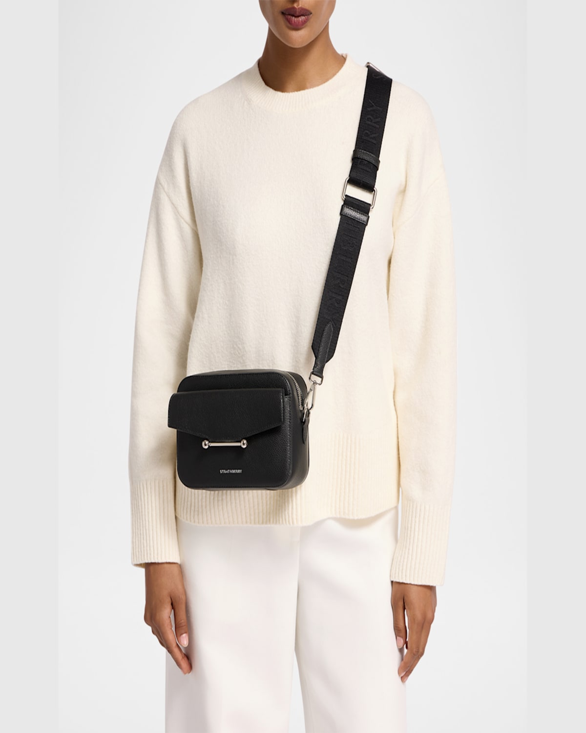 Strathberry Mosaic Leather Crossbody Bag In Black