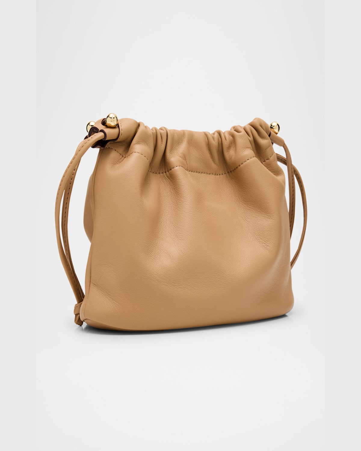 Strathberry Charlotte Drawstring Leather Clutch Bag In Caramel