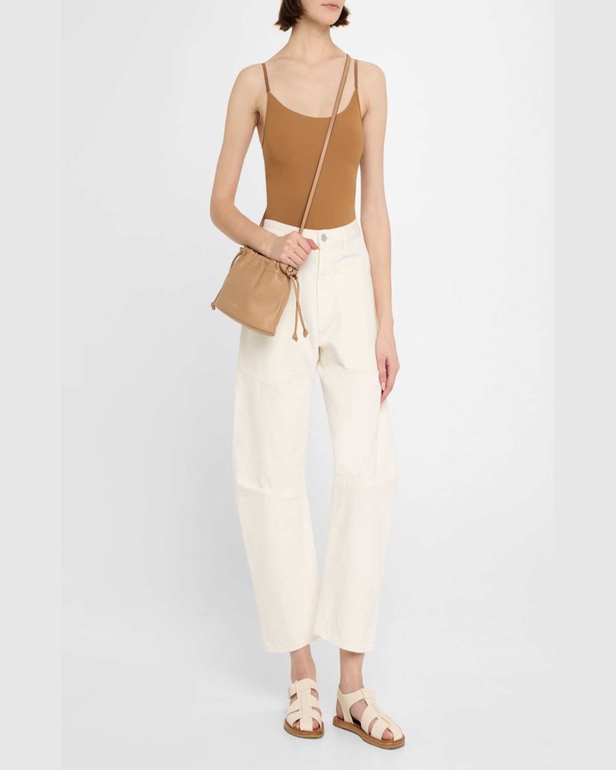 Strathberry Charlotte Drawstring Leather Clutch Bag In Caramel