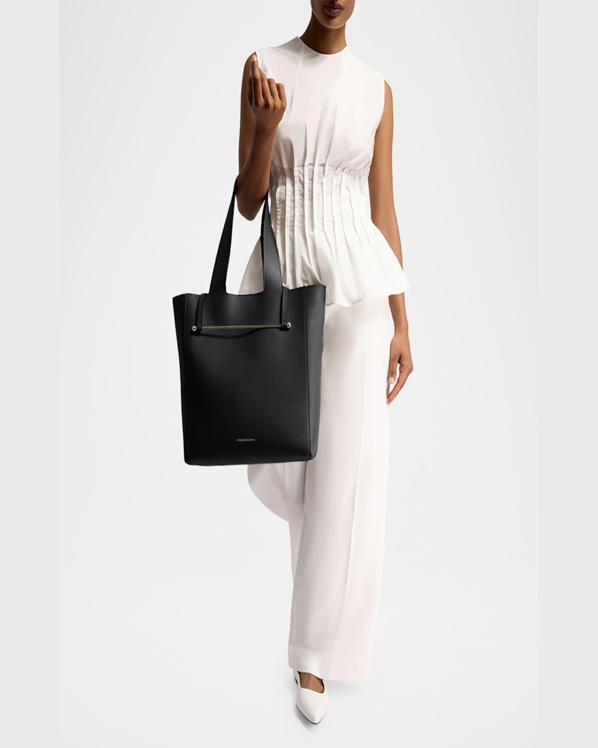 Strathberry Melody Grained Leather Tote Bag In Black