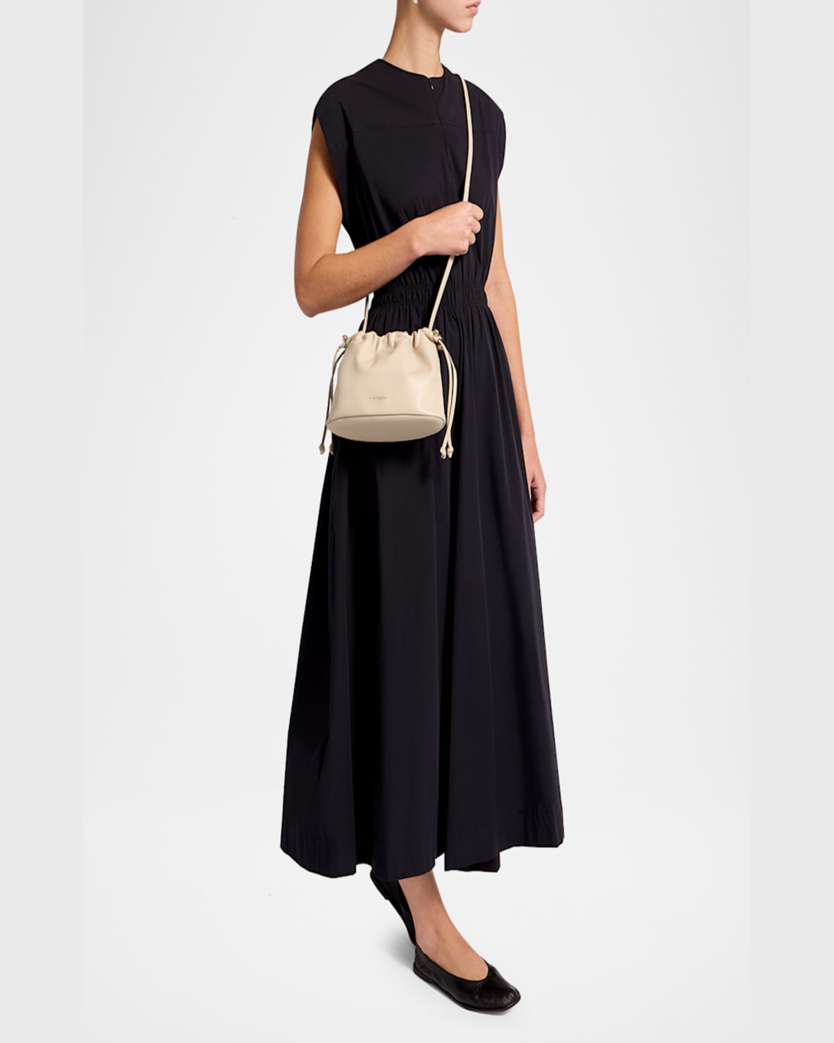 Strathberry Charlotte Drawstring Leather Clutch Bag In Oat