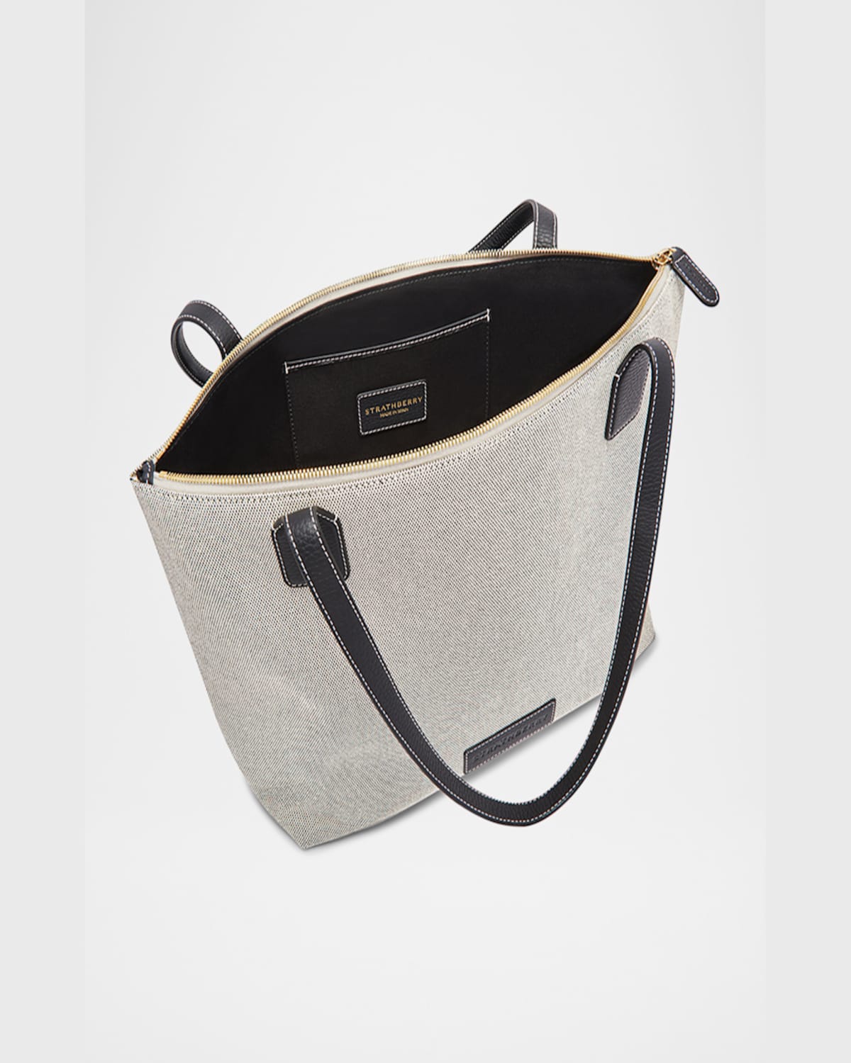 Strathberry Cotton And Leather Travel Tote Bag In Blackcream