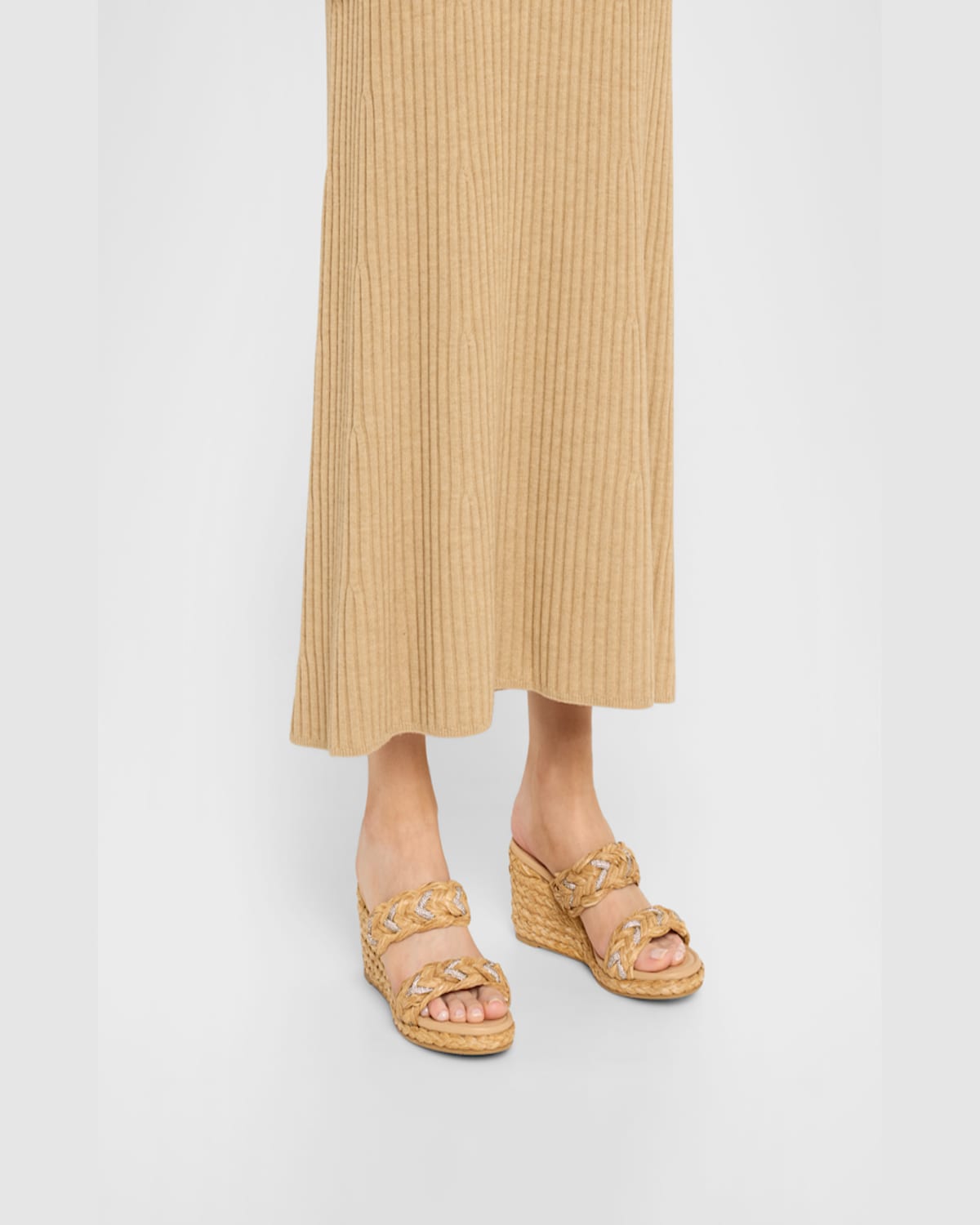Stuart Weitzman Lana Raffia Crystal Wedge Slide Sandals In Natural