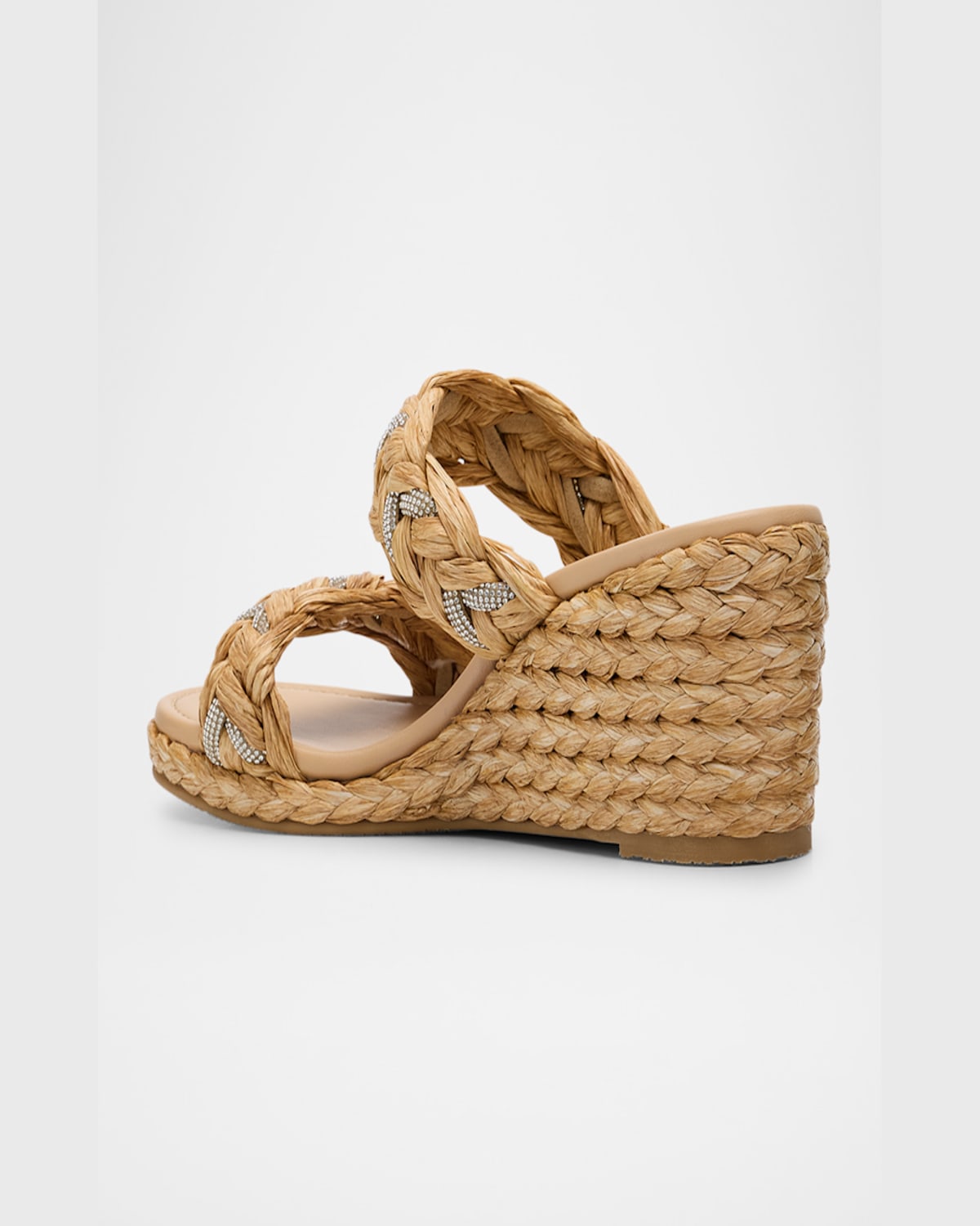 Stuart Weitzman Lana Raffia Crystal Wedge Slide Sandals In Natural