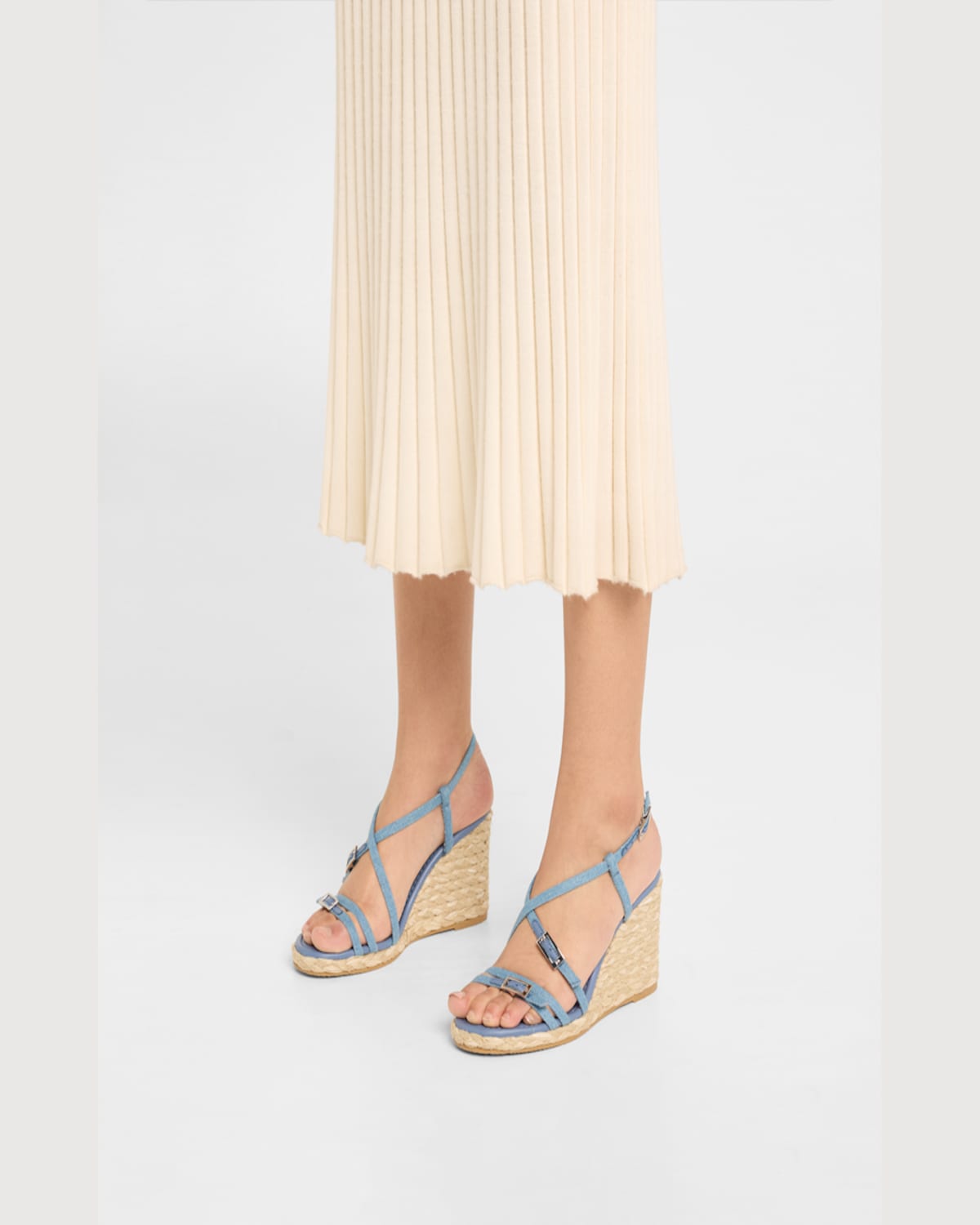 Stuart Weitzman Georgie Denim Strappy Espadrille Sandals In Washednatural