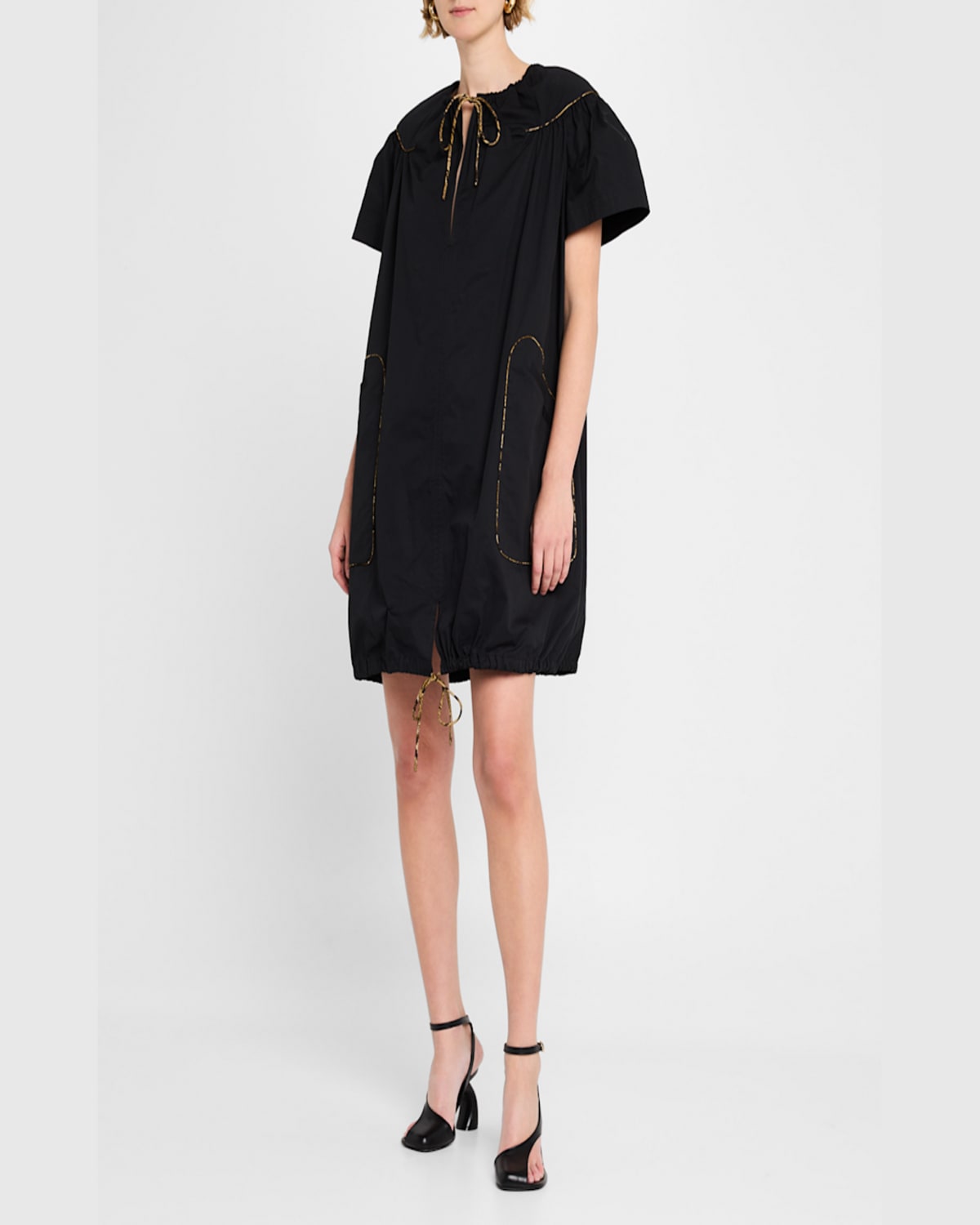 Shop Dries Van Noten Dattia Short-sleeve Mini Peasant Dress In Black