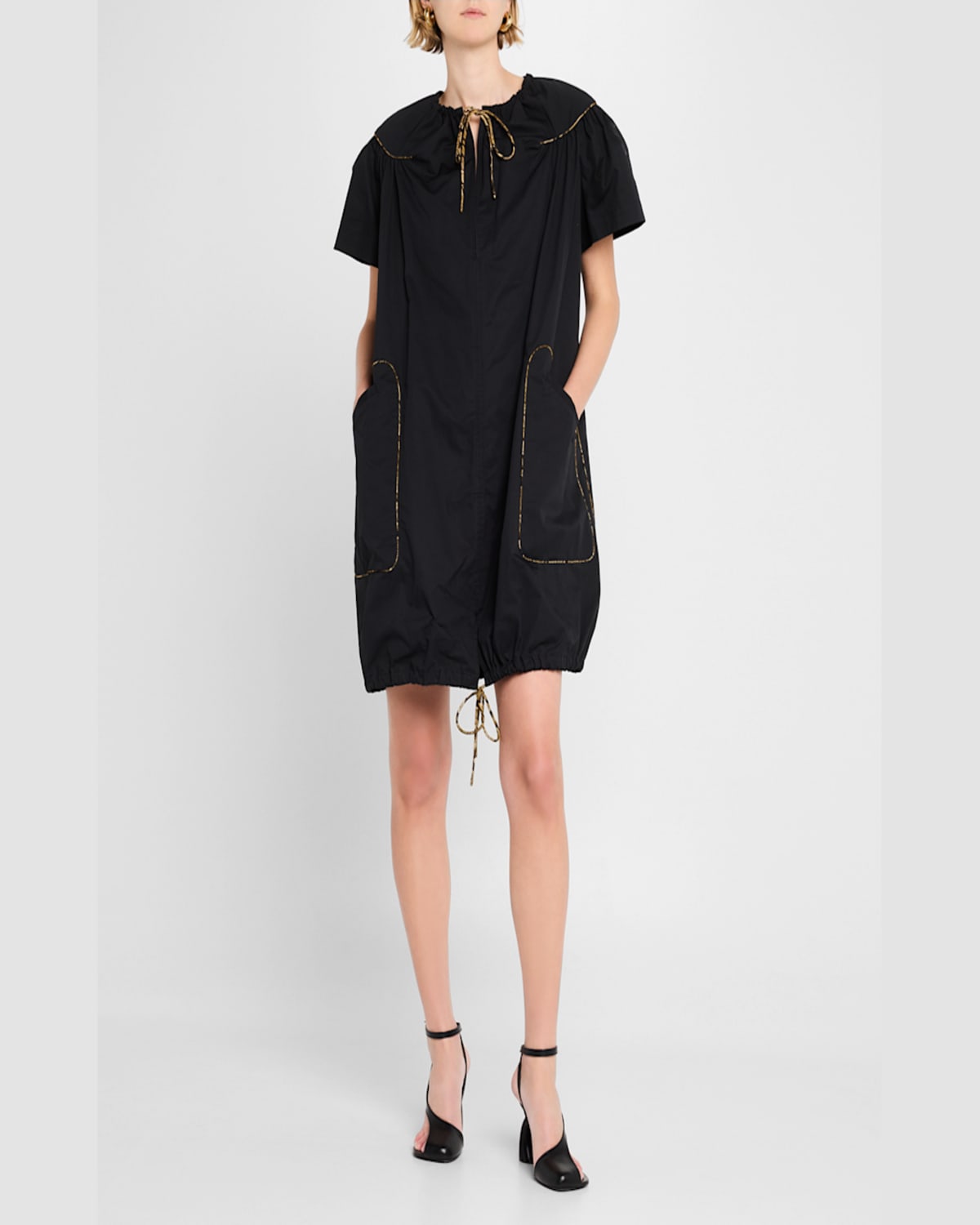 Shop Dries Van Noten Dattia Short-sleeve Mini Peasant Dress In Black
