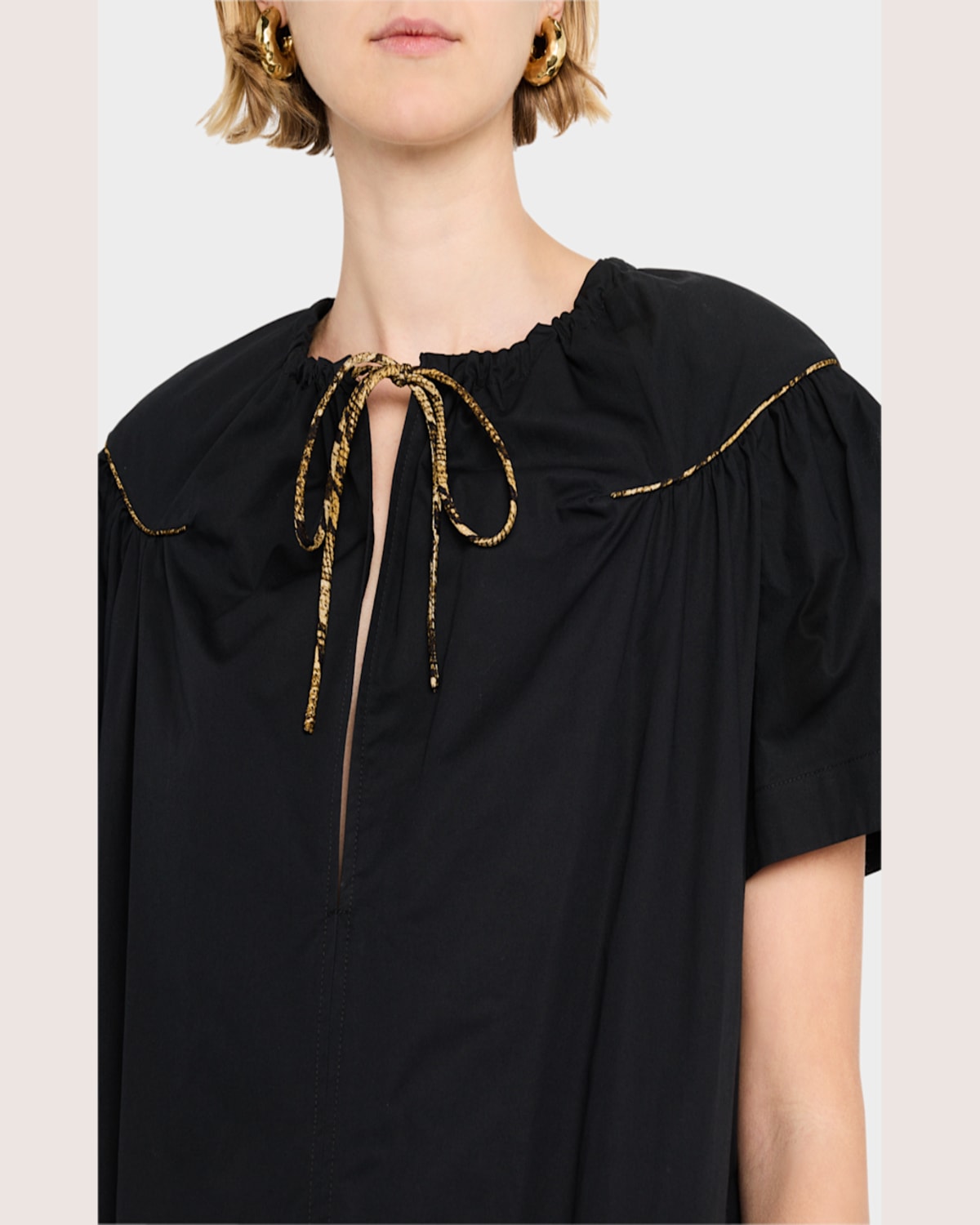 Shop Dries Van Noten Dattia Short-sleeve Mini Peasant Dress In Black
