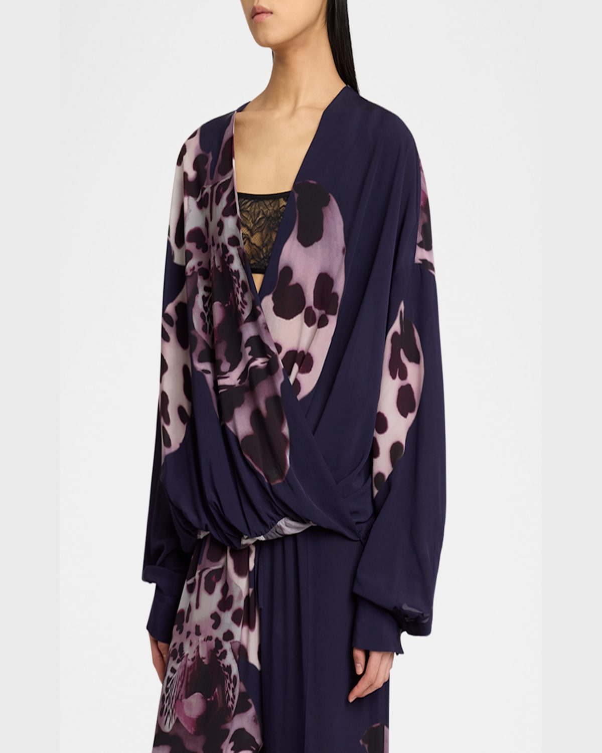 Dries Van Noten Camiel Draped Flower Print Blouse