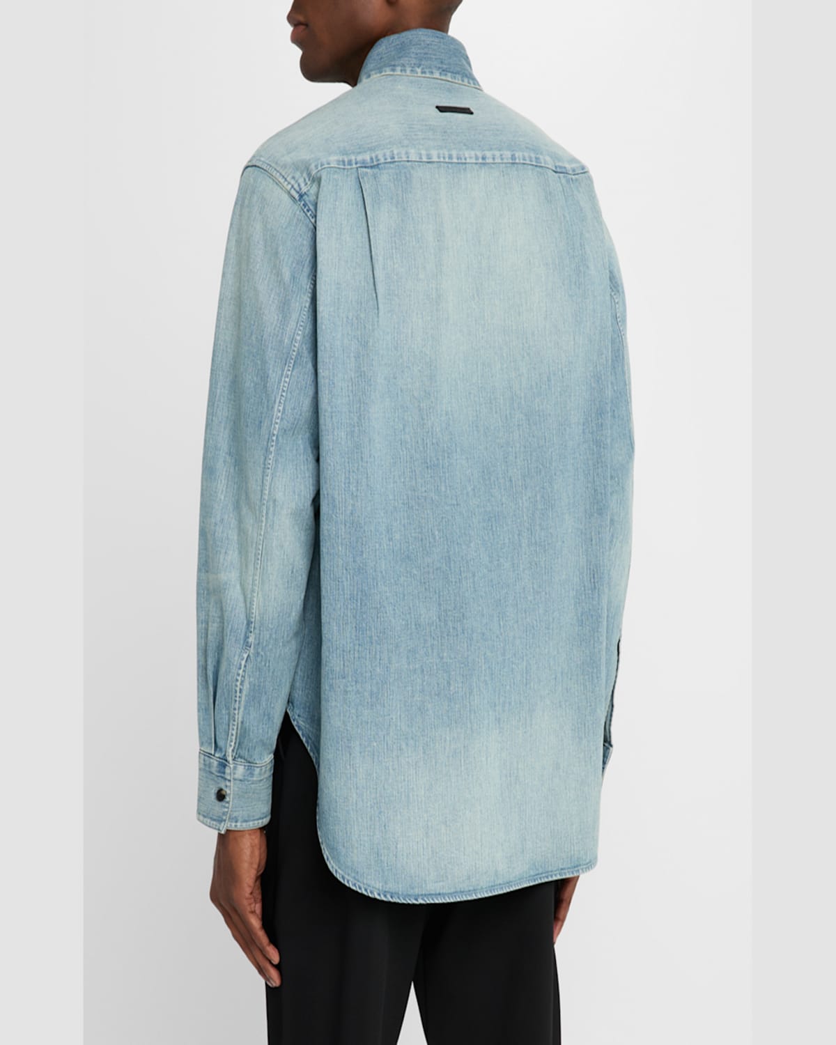 Fear Of God Blue Shirt With Classic Collar And Logo Patch On The Back In Indigo 2