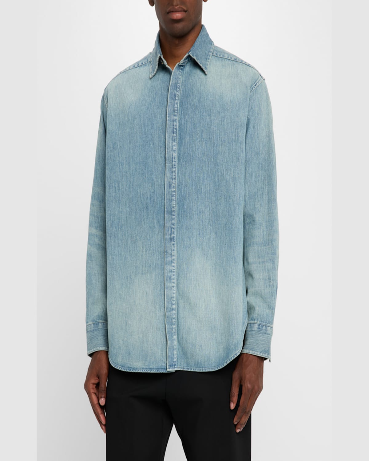 Fear Of God Blue Shirt With Classic Collar And Logo Patch On The Back In Indigo 2