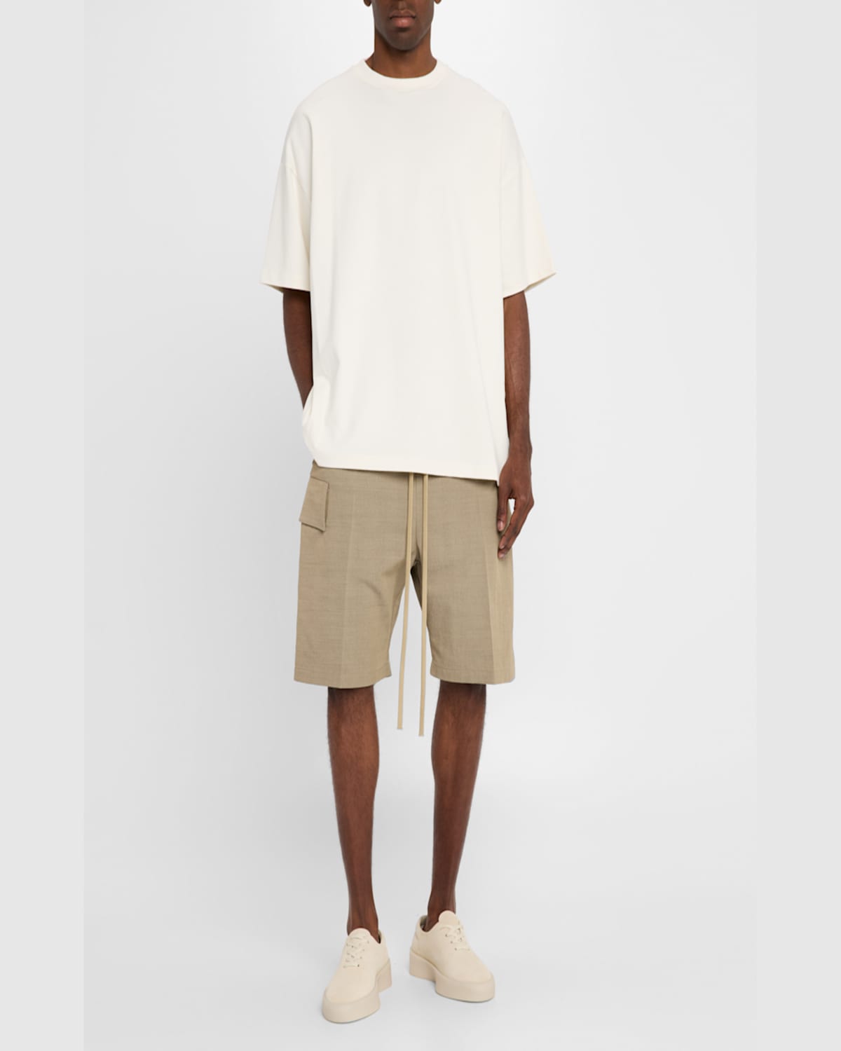 Shop Fear Of God Men's Long Cargo Shorts In Melange Beige