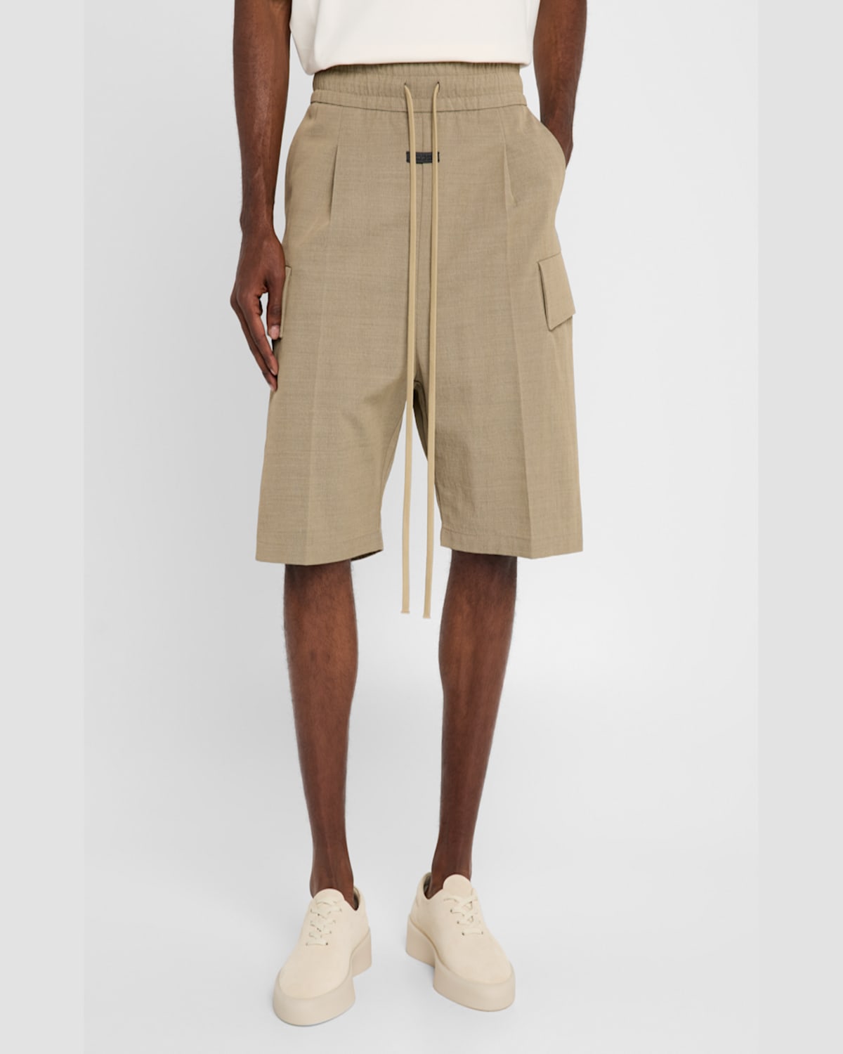 Shop Fear Of God Men's Long Cargo Shorts In Melange Beige