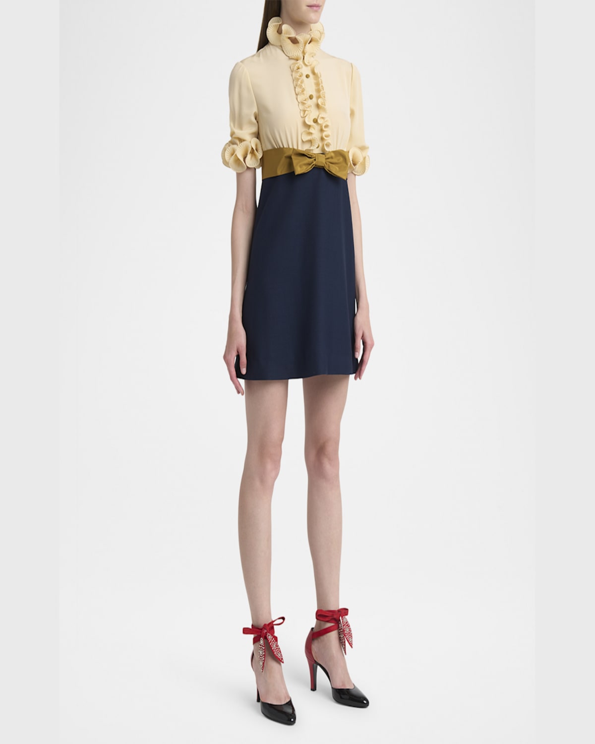 Shop Valentino Bicolor Studded Mixed Leather Ankle-wrap Pumps In Nero Rogue