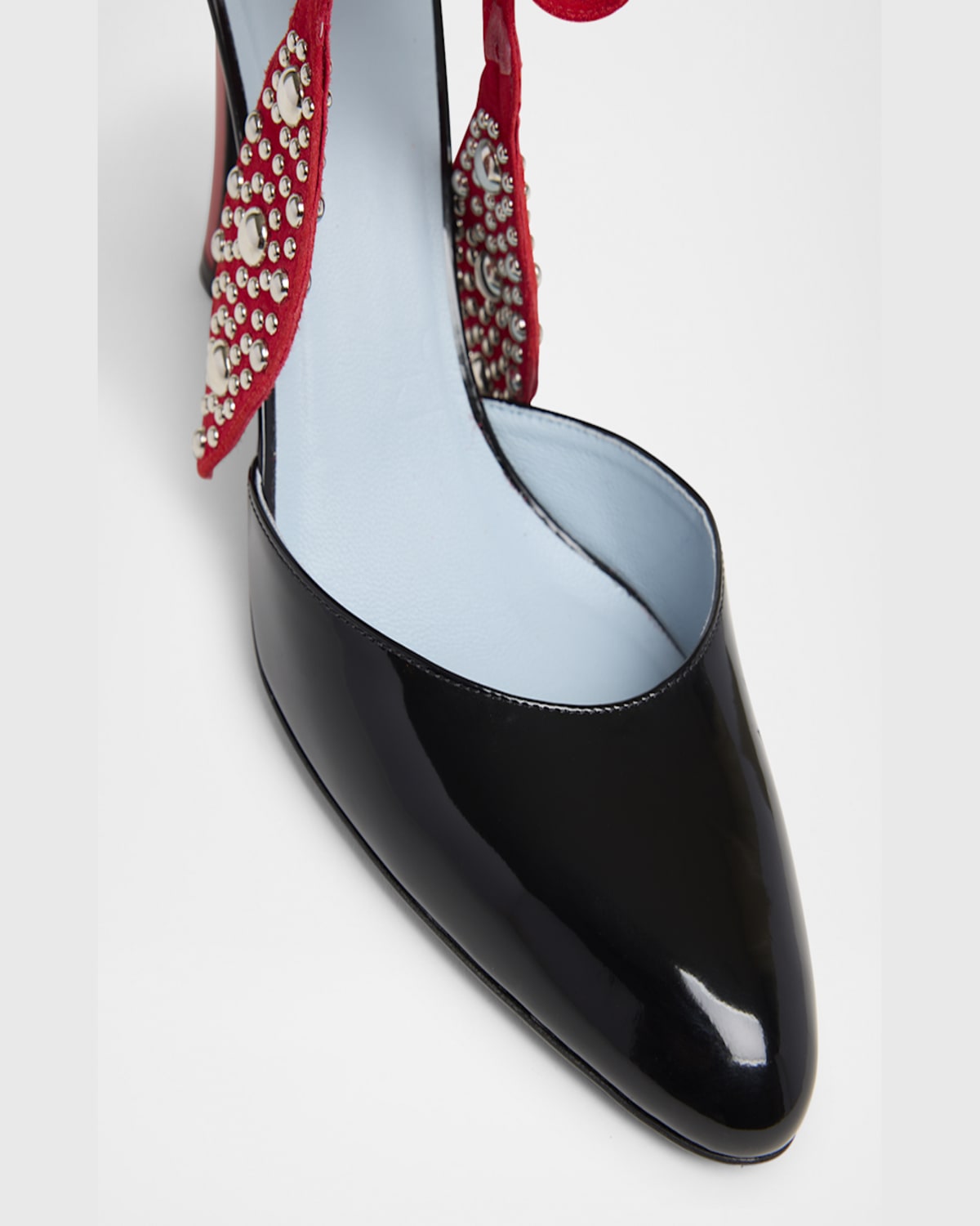 Shop Valentino Bicolor Studded Mixed Leather Ankle-wrap Pumps In Nero Rogue